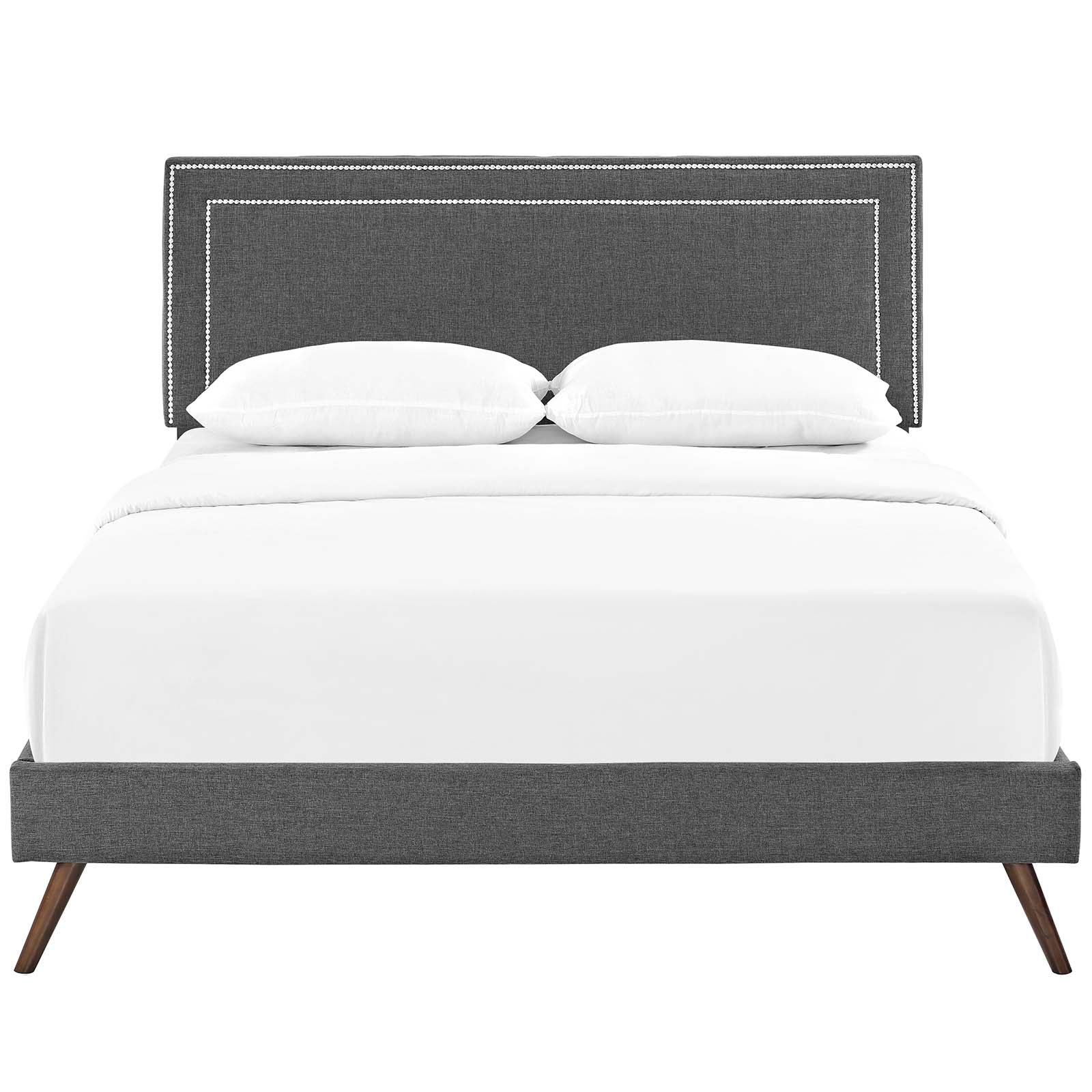 Virginia Fabric Platform Bed with Round Splayed Legs - Modern Upholstered Bed Frame for Bedroom - Perfect for Master Bedroom, Guest Room or Apartment