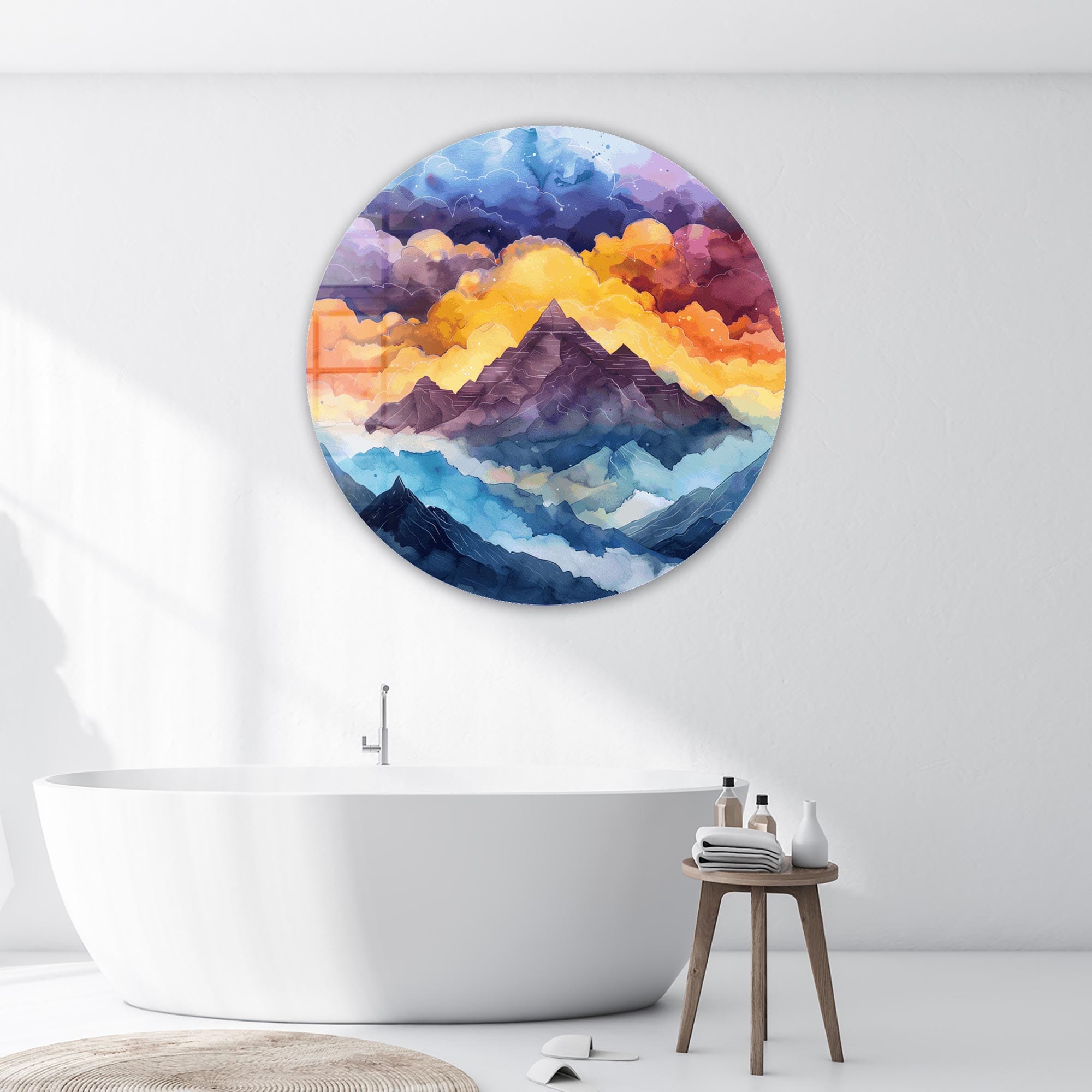 Peak on Clouds II Rounded Glass Wall Art - Modern Home Decor for Living Room, Bedroom & Office - Stunning 3D Glass Artwork for Wall Decor