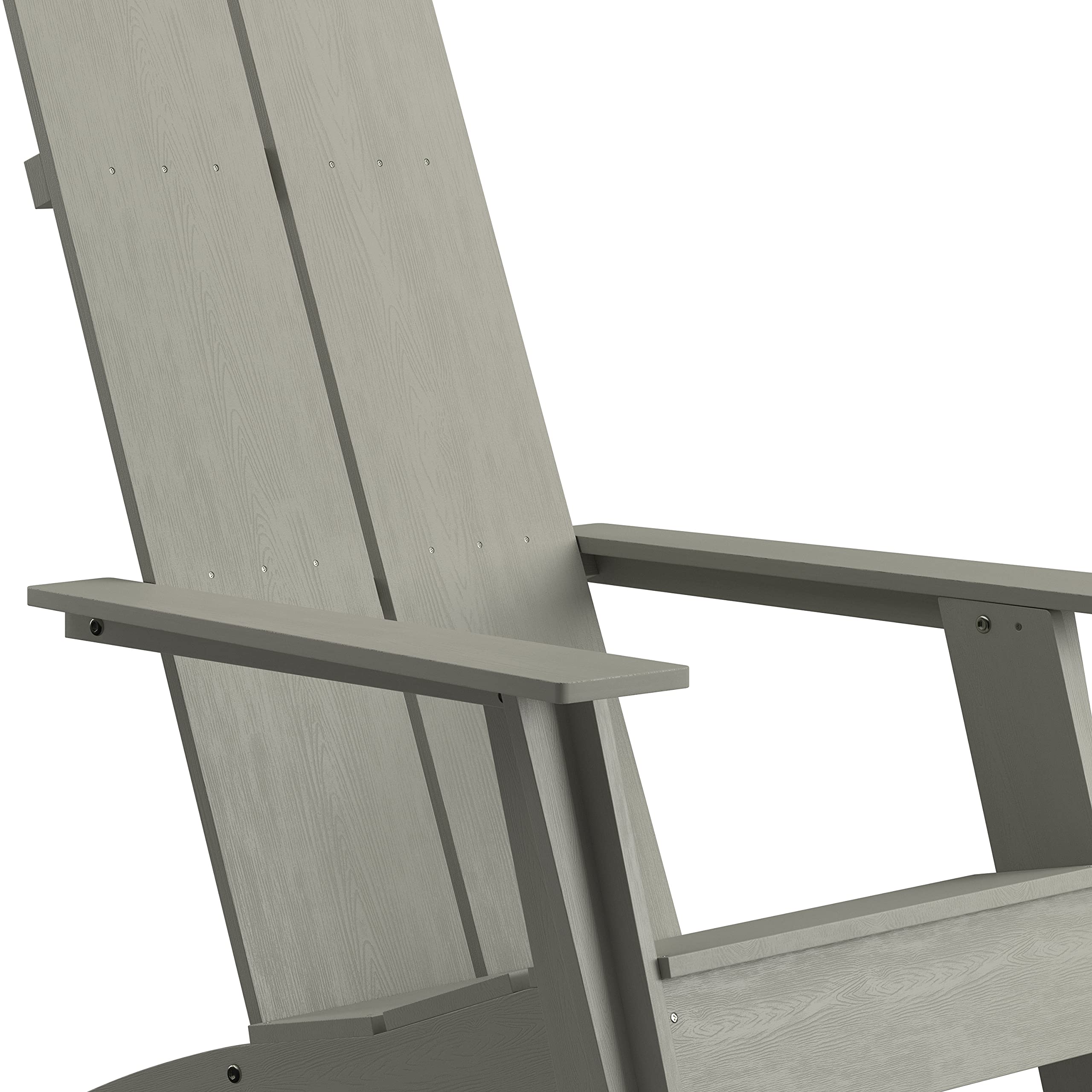 Set of 4 Modern 2-Slat Back Adirondack Chairs - Durable Gray All-Weather Poly Resin Outdoor Lounge Chairs for Patio, Garden, Poolside & Deck Relaxation