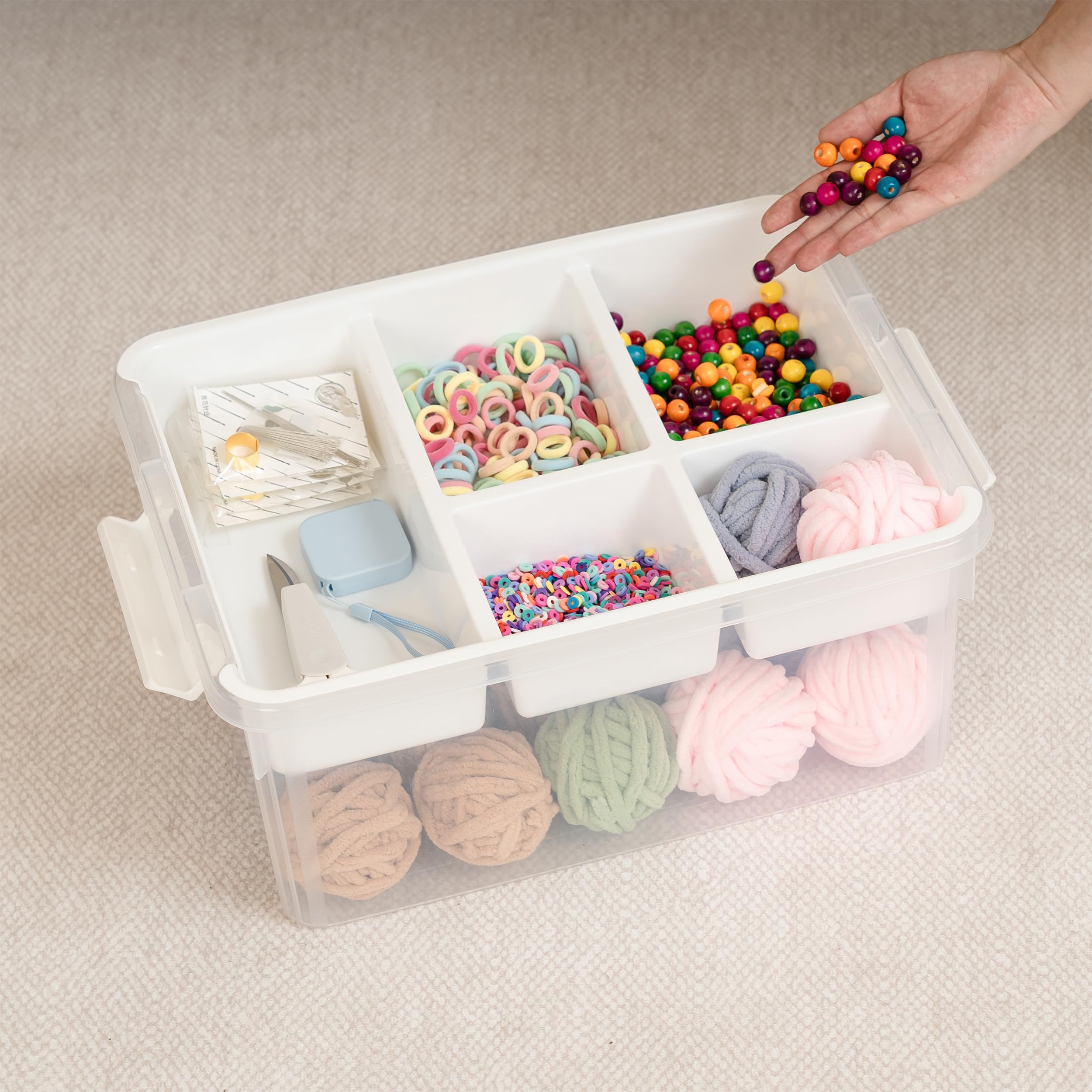 Citylife 17 QT Clear Plastic Storage Box with Building Baseplate Lid & Removable Tray - Perfect for Beads, Tools, Sewing Supplies & Craft Organization - Ideal for Home, Office & DIY Projects