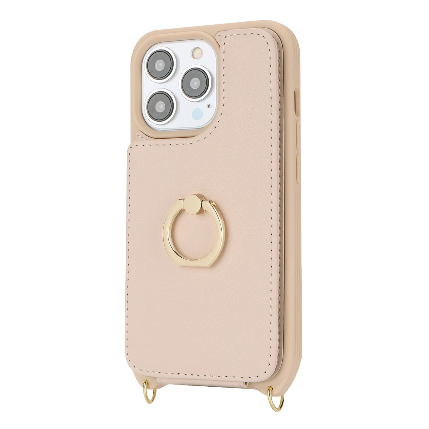 Premium iPhone 13 Pro Wallet Case with Card Holder & Crossbody Strap - 6.1 Inch Slim Protective Cover with Ring Stand, Snap Clasp & Lanyard for Women (Beige) | Perfect for Hands-Free Shopping, Travel & Everyday Convenience