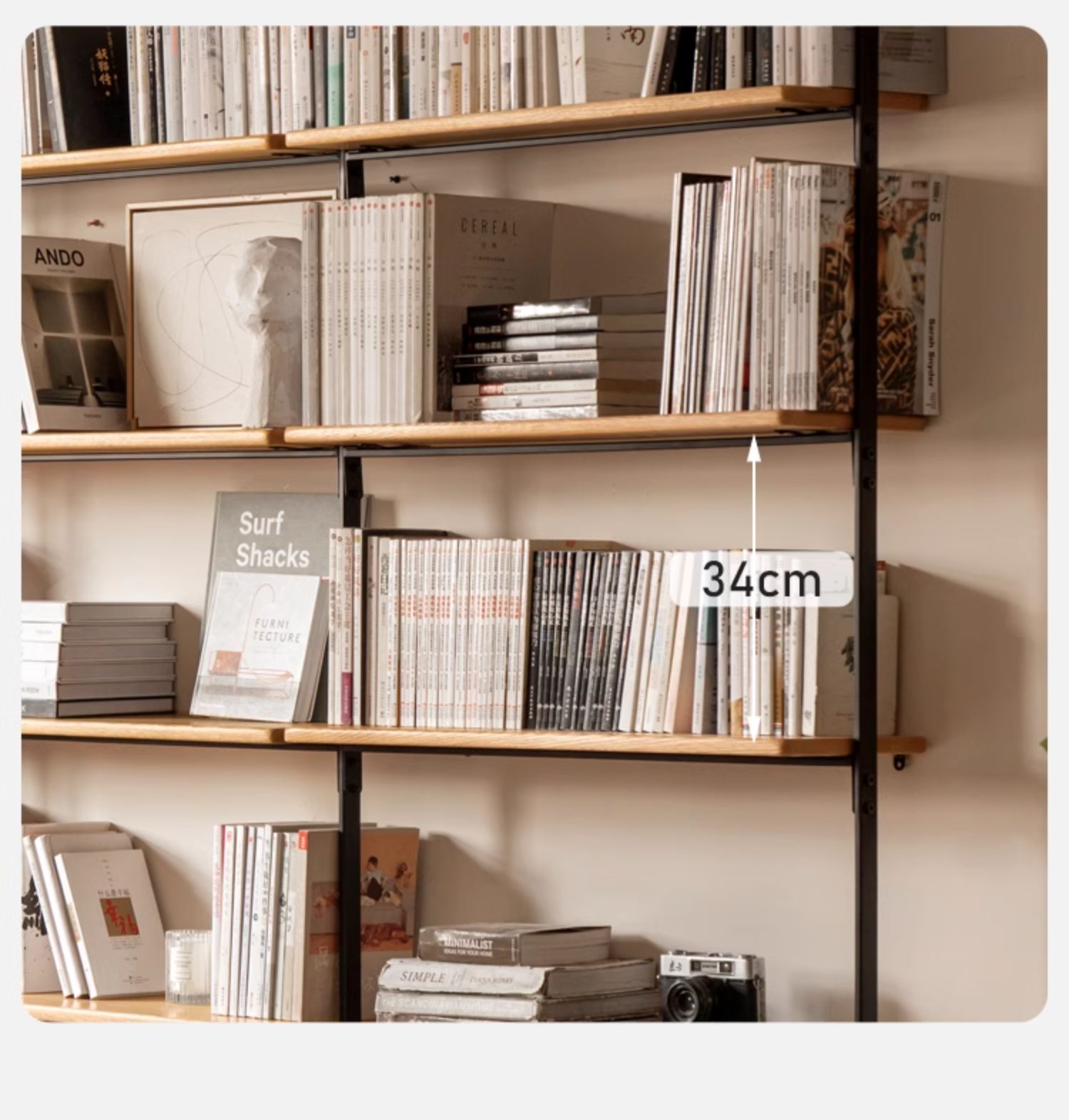 Solid Oak Wood Industrial Style Multi-Tier Storage Shelf - Perfect for Home Office, Garage & Living Room Organization