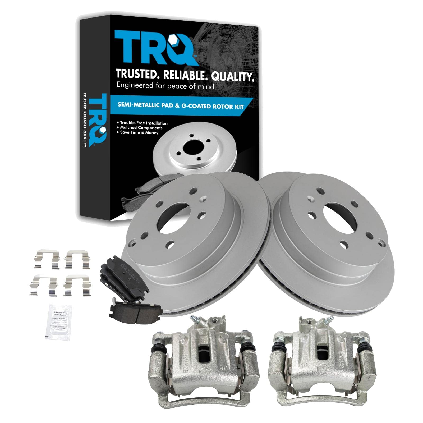 TRQ Premium Rear Brake Pad & Rotor Kit - Semi-Metallic Vented G-Coated Brake Pads & Rotors - Compatible with 2010-2017 Chevrolet Equinox & GMC Terrain - Perfect for Daily Commuting, Highway Driving & Heavy Loads