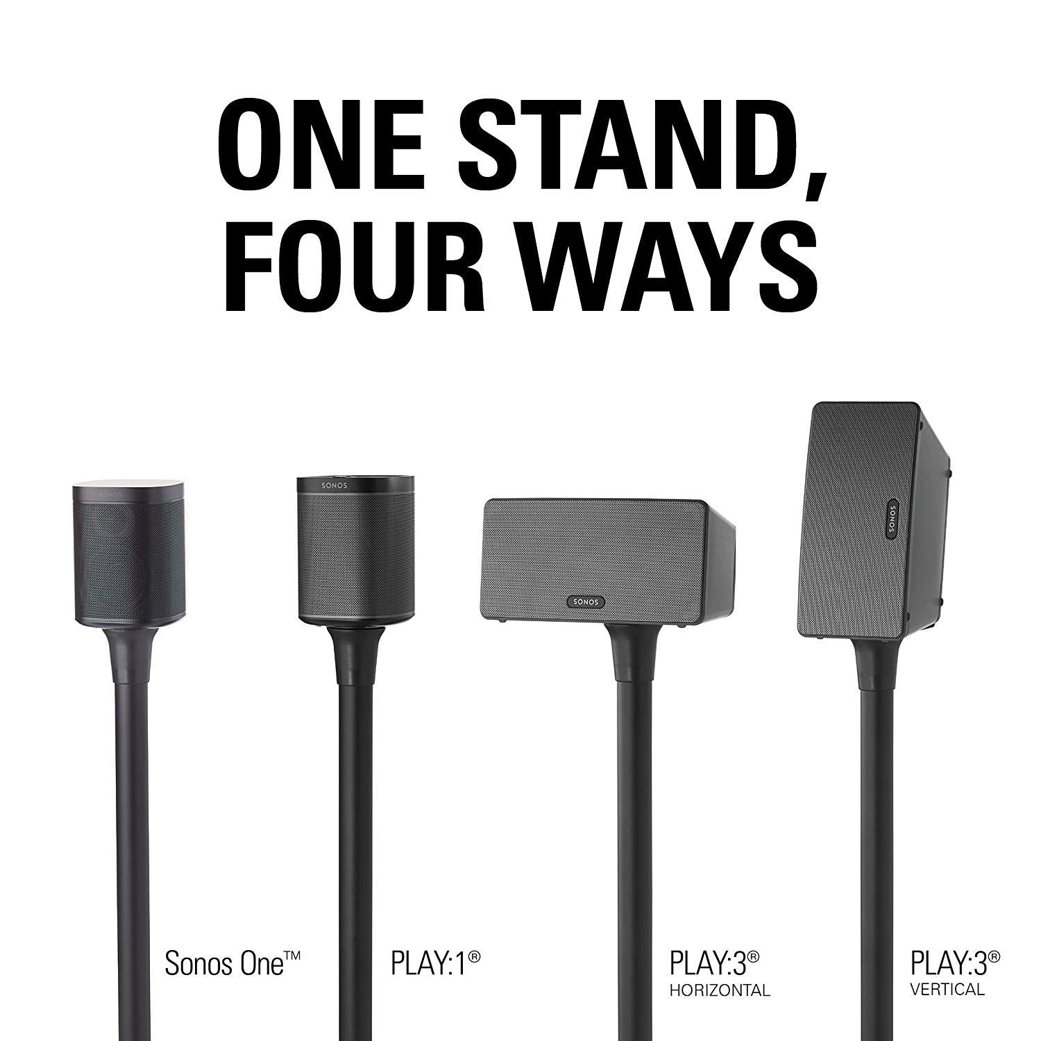 Sanus WSS22 Premium Speaker Stands for Sonos One, Play1 & Play3 - Adjustable Height, Sturdy Base (Pair) - Perfect for Home Theater, Gaming & Music Listening