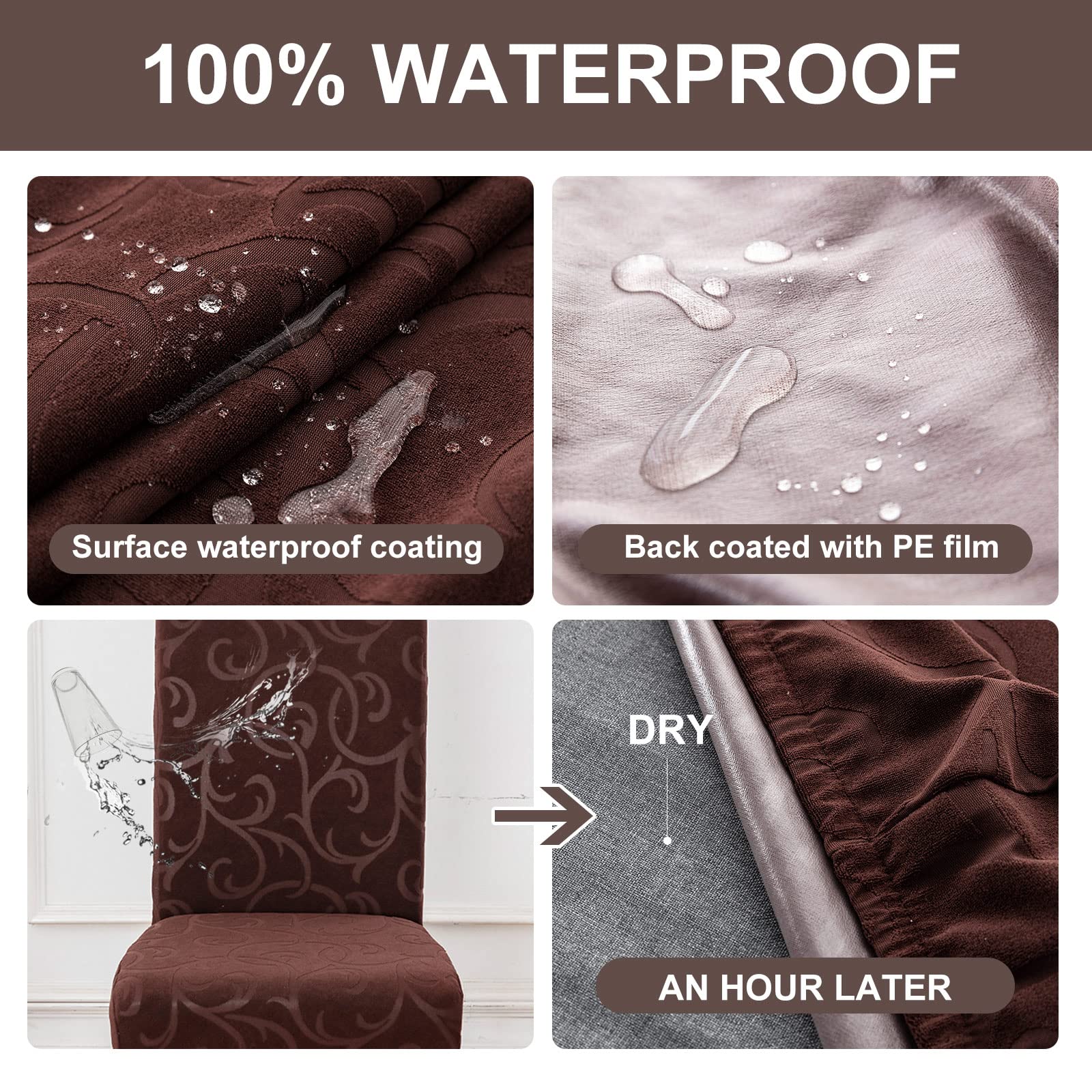 Waterproof Stretch Parsons Chair Slipcovers - 4 Pack Washable Dining Room Chair Covers with Floral Chocolate Pattern, Removable Kitchen Seat Protectors for Home, Restaurant & Outdoor Use