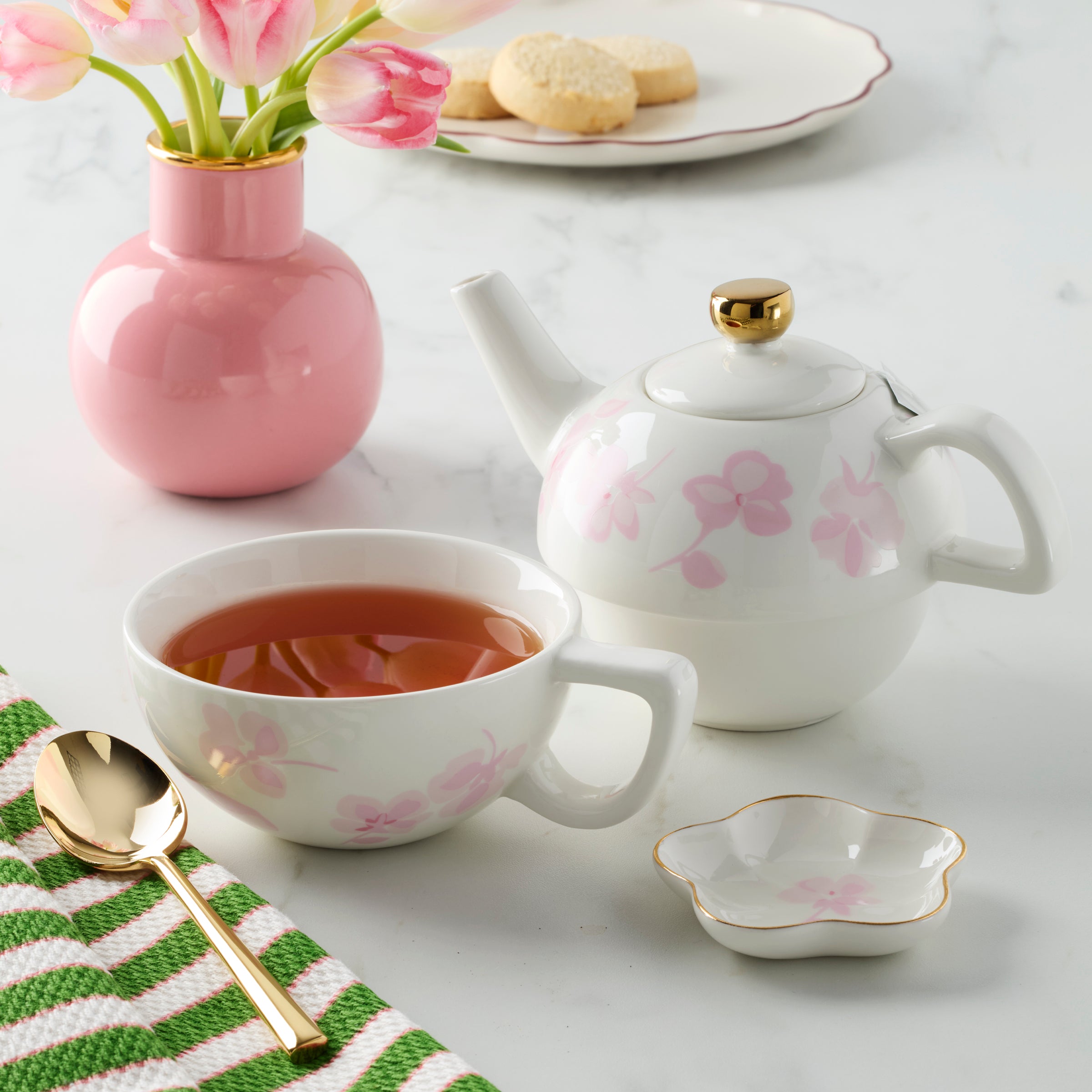 Spring Pansies Tea Set for One - Porcelain Teacup with Infuser and Tea Bag Holder - Perfect for Afternoon Tea, Gifts & Relaxation