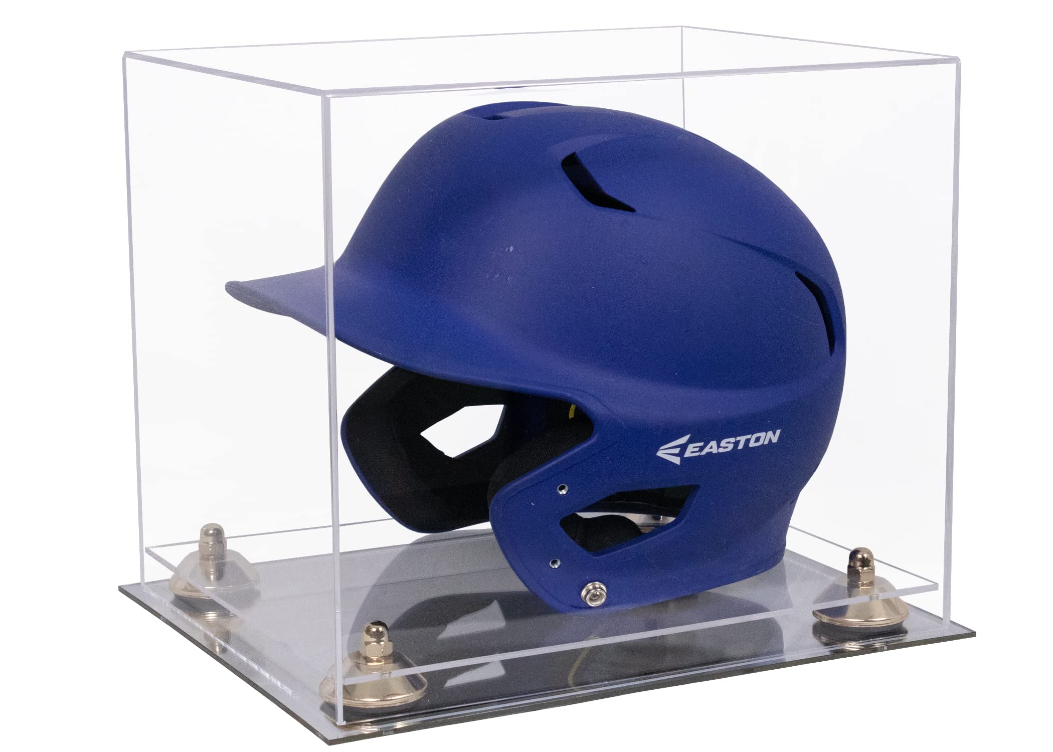 Clear Acrylic Baseball Batting Helmet Display Case with Gold Risers & Mirror Base - Perfect for Showcasing Sports Memorabilia in Home, Office, or Trophy Room (Model V22/A012)