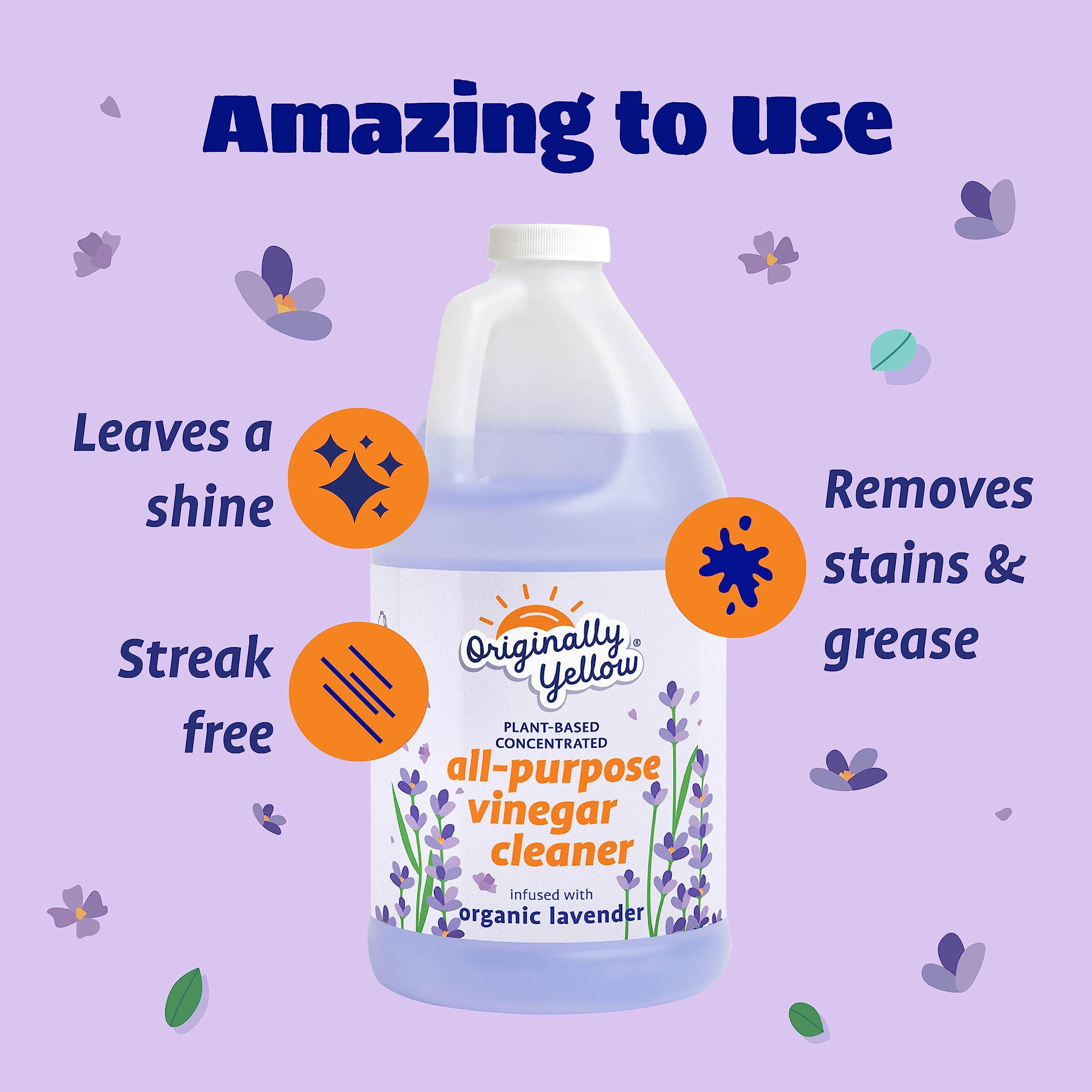 Organic Lavender Infused All-Purpose Cleaning Vinegar - Plant-Based Floor & Home Cleaning Solution with Distilled Vinegar | 64 Fl Oz (2-Pack) | Perfect for Kitchen, Bathroom & Hard Surface Cleaning