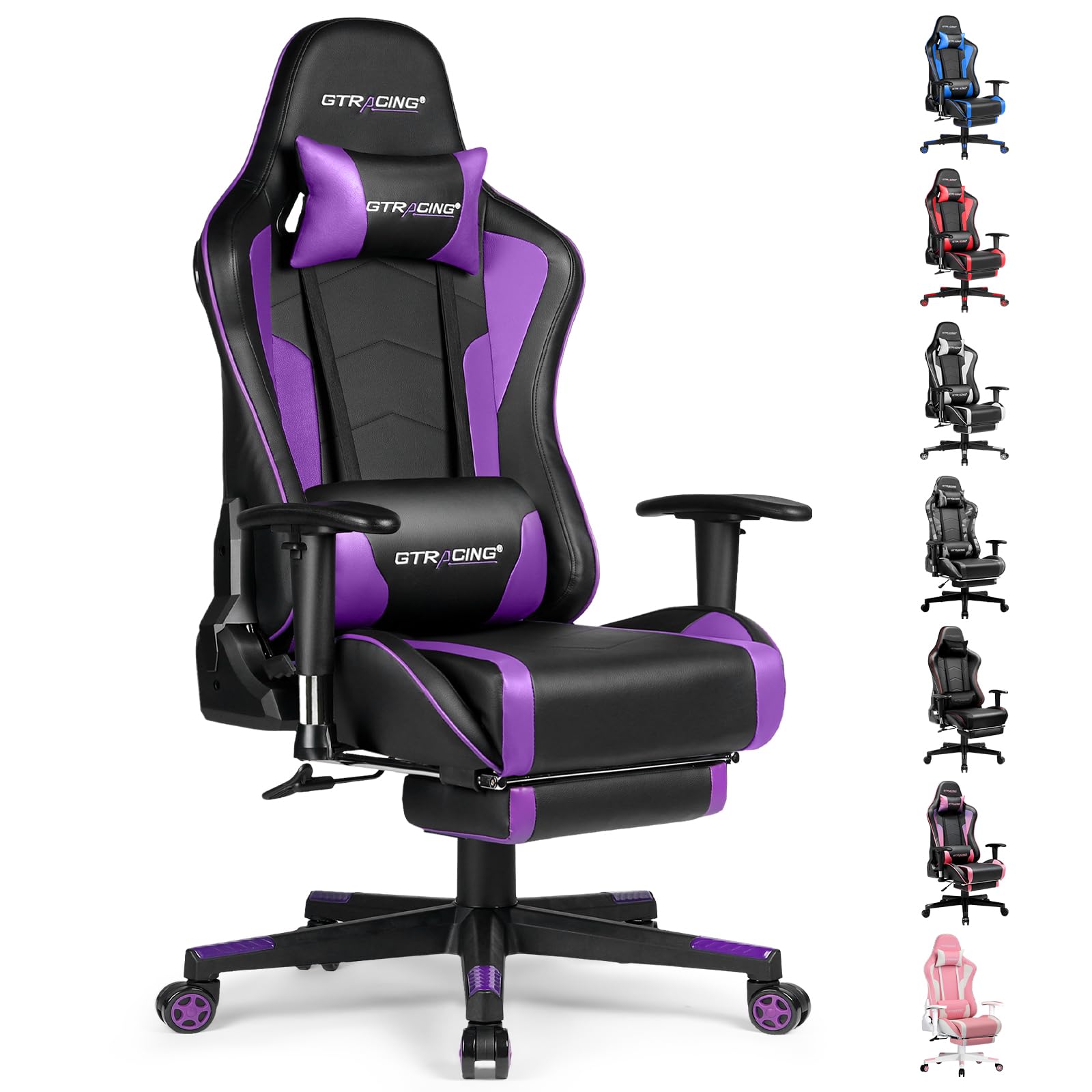 GTRACING Ergonomic Gaming Chair with Built-in Speakers & Footrest - Heavy Duty Office Computer Desk Chair for Gamers, Purple - Perfect for Gaming, Streaming & Home Office Use
