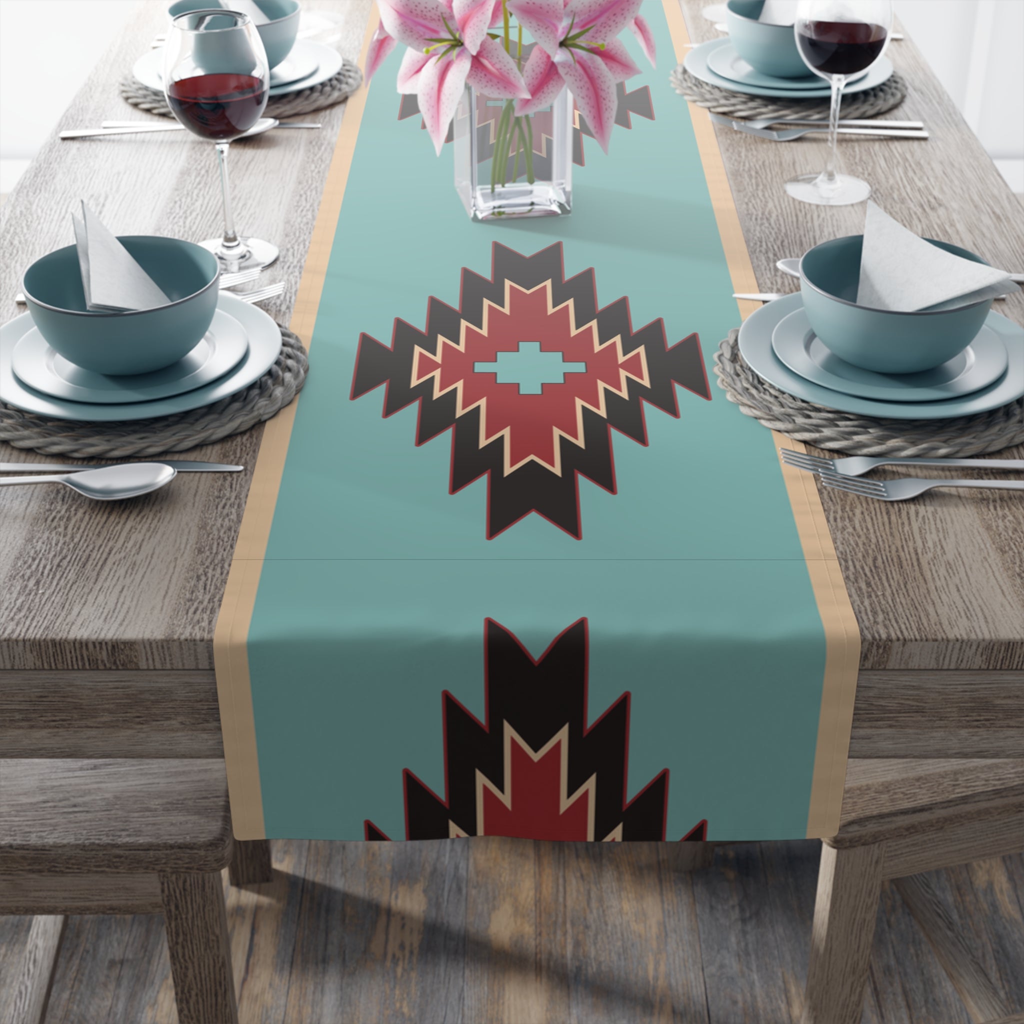 Southwestern Bohemian Rustic Table Runner - Cotton or Polyester Dining Room Decor - 2 Size Options for Kitchen & Holiday Table Settings