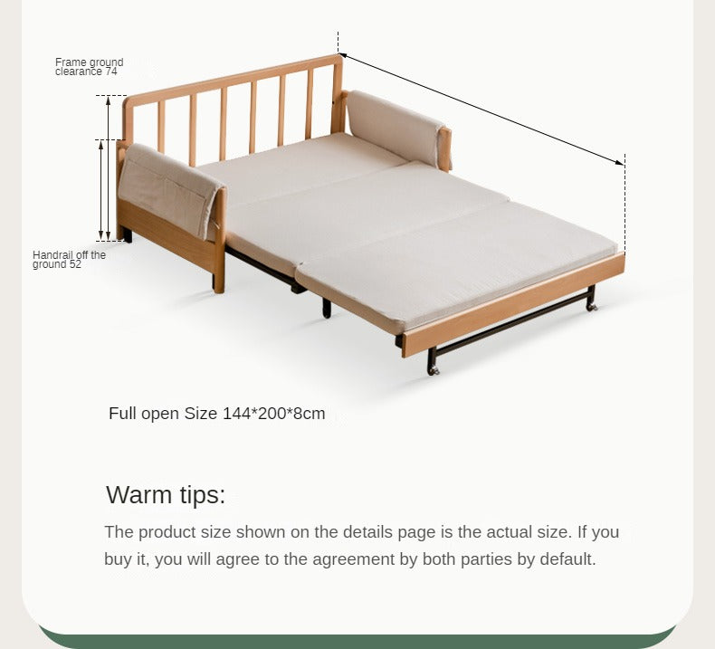 Modern Beech Solid Wood Sofa Bed - Convertible Sleeper for Small Spaces, Guest Room & Studio Apartments