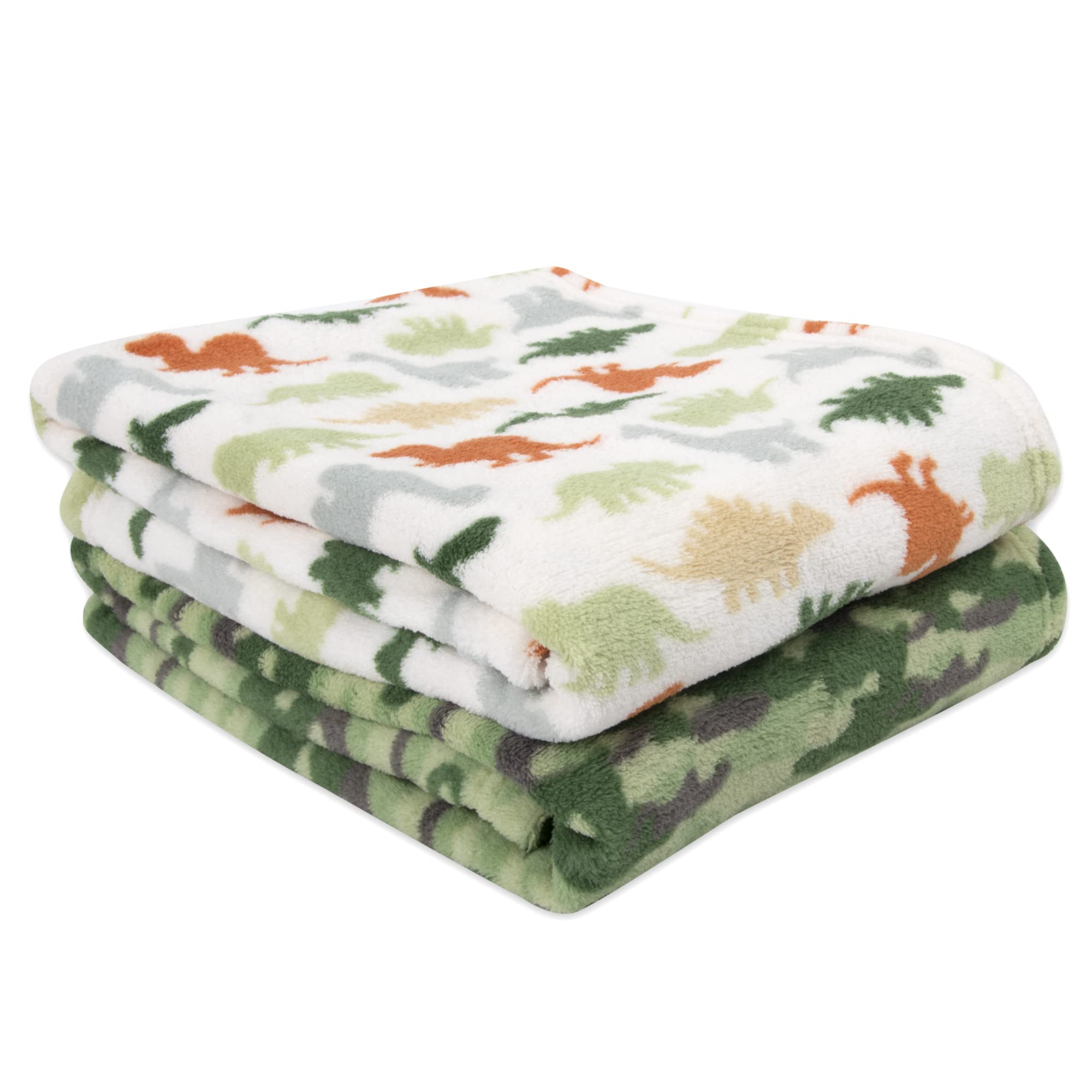 Soft Plush Fleece Baby Blanket 30x40 Inches - Cozy Receiving Blankets for Boys & Girls (Dancing Dinos & Cool Camo) | Nursery Essentials, Swaddling & Stroller Use
