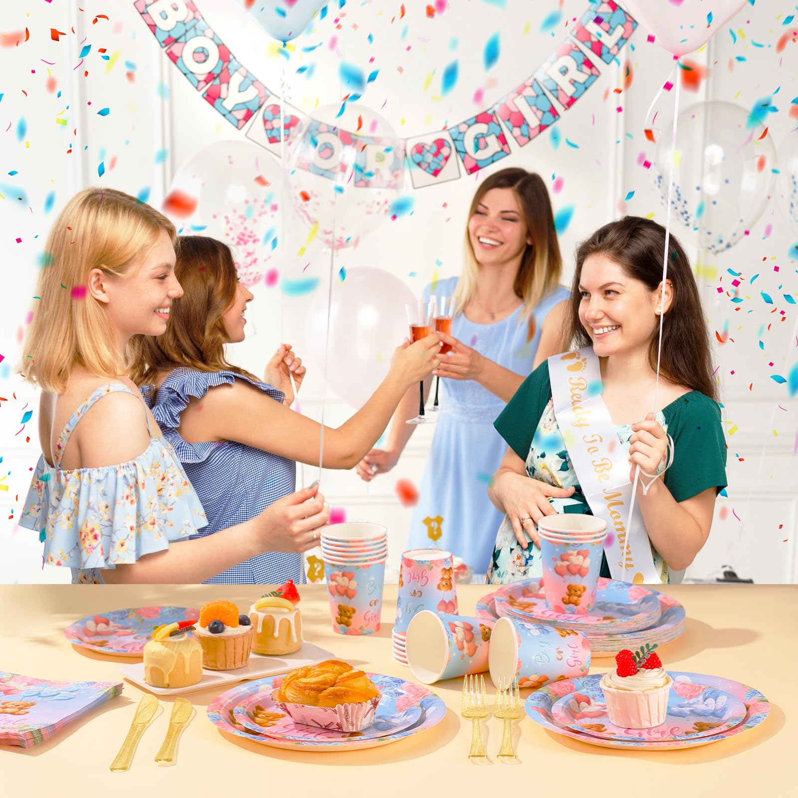 Baby Bear Gender Reveal Party Supplies Set - 24-168PCS Plates, Cups & Napkins for Gender Announcement Celebrations | Perfect for Baby Showers, Nursery Decor & Social Media Reveals