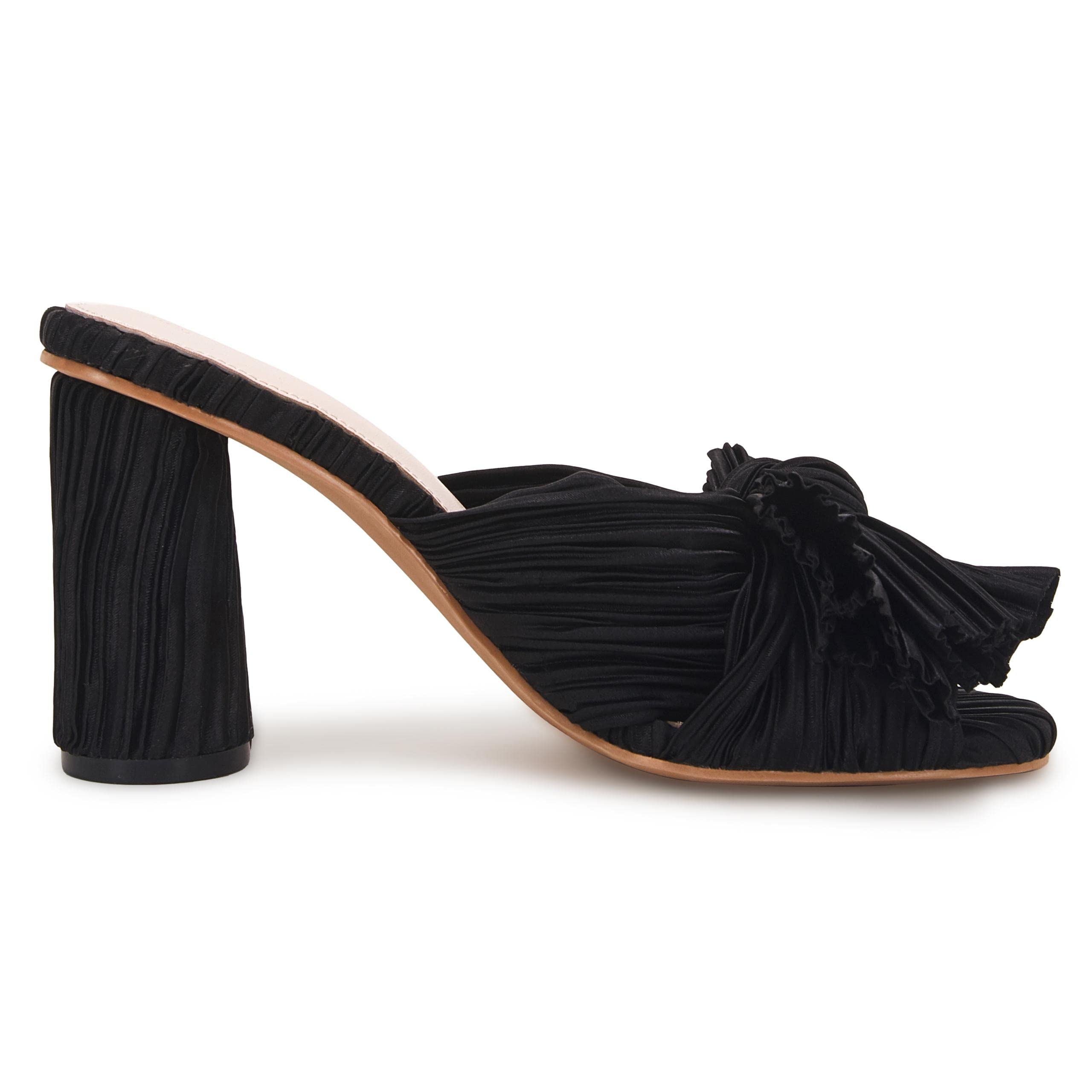 VETASTE Women's Pleated Bow Knot Heeled Sandals - Comfortable Slip On Open Toe Block Chunky Heel Slides for Wedding, Bridal, Party & Dressy Occasions - Perfect for Bridesmaids, Prom & Formal Events