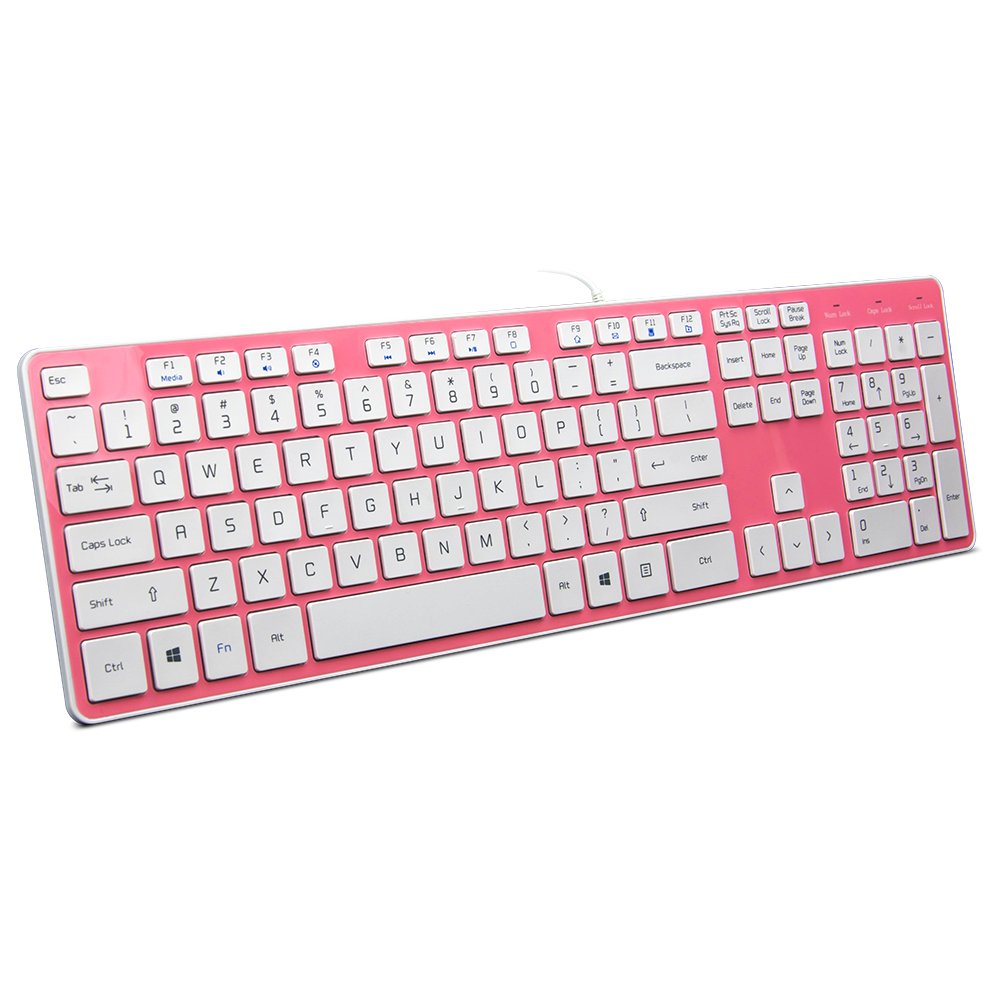Ultra-Slim Wired USB Keyboard with Quiet Chocolate Keys - Ergonomic QWERTY Computer Keyboard for PC (Windows 11/10/8/7/XP/Vista) - Durable & Comfortable Typing for Office, Gaming & Home Use - KB1430 Pink