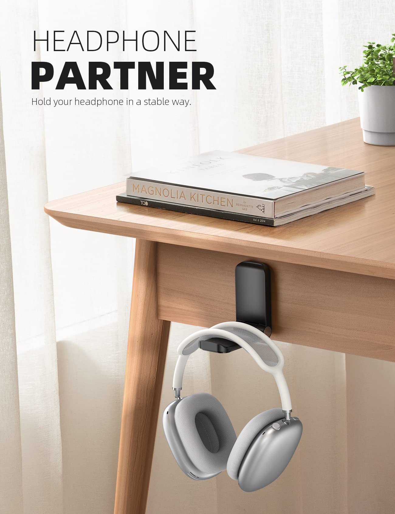 Lamicall Adhesive Headphone Hook Mount - Foldable Magnetic Headset Hanger Under Desk, Gaming Earphone Clip Stand for Sony, Beats, Sennheiser, HyperX - Perfect for Home Office, Gaming Setup & Workspace Organization (Black)