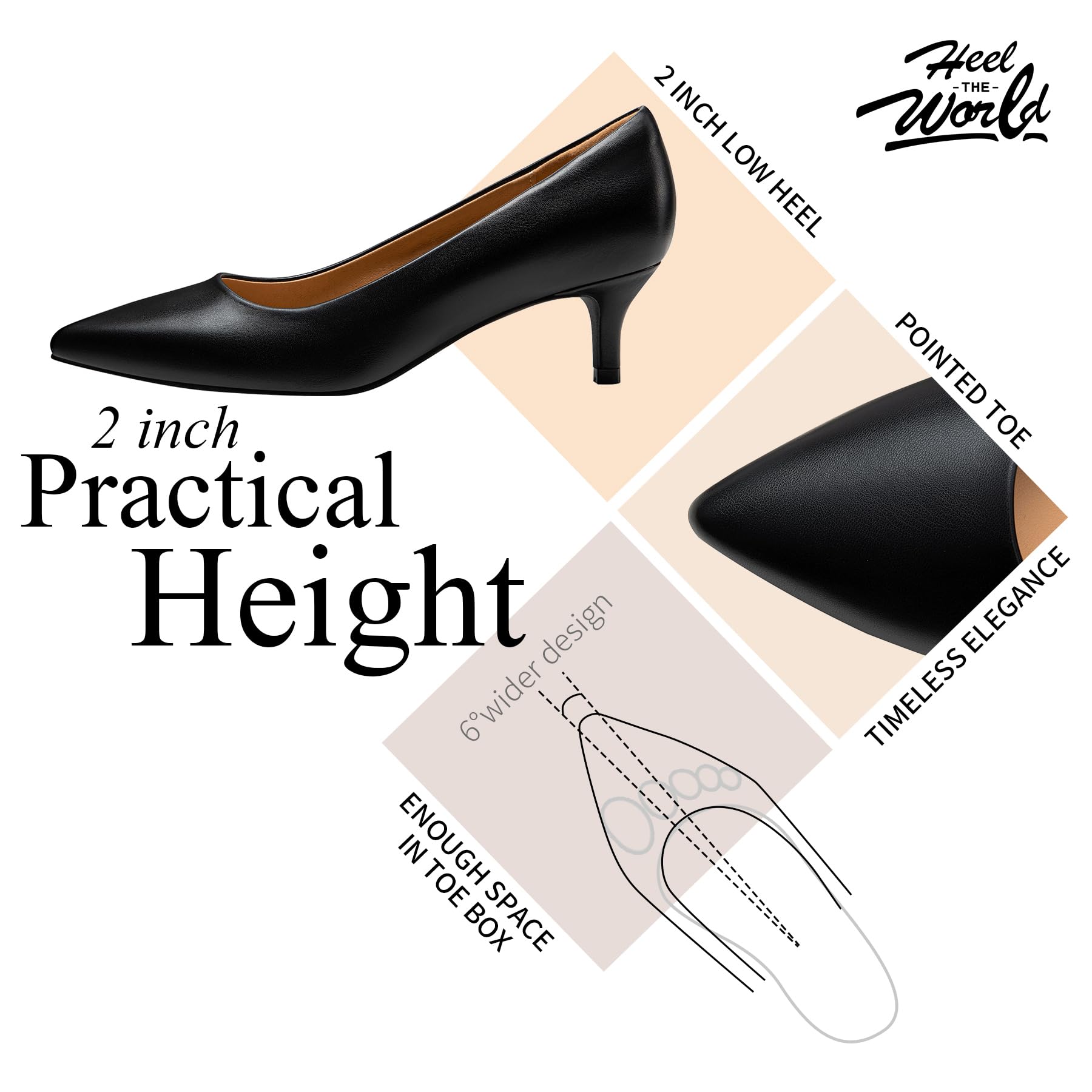 Heel The World Women's Pumps - 2 Inch Kitten Heels in Black, Nude, White, Gold & Brown | Comfortable Work Shoes for Office, Wedding & Formal Events