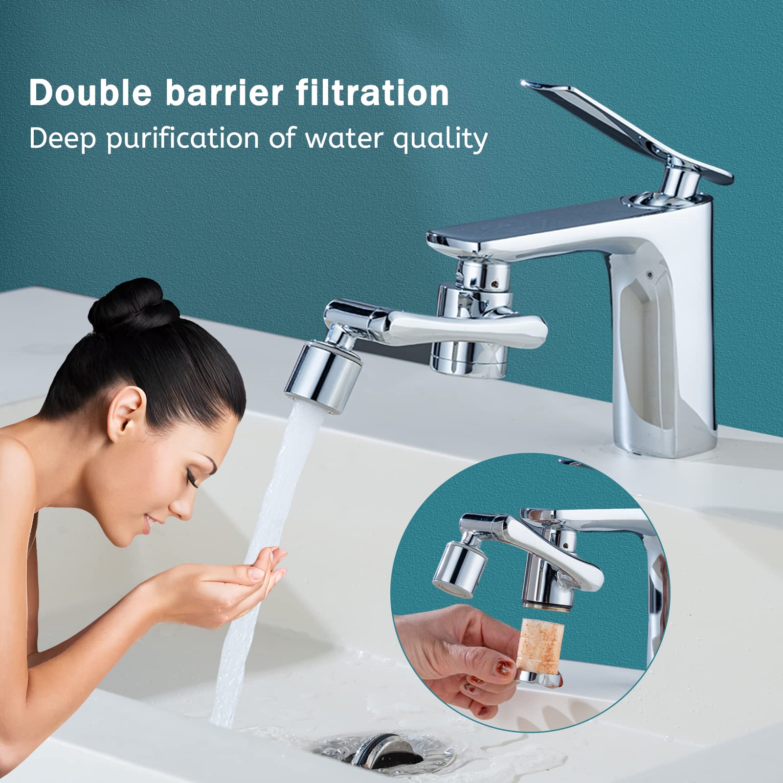 360° Swivel Faucet Extender with 2 Spray Modes - High Pressure Splash Filter Aerator with 8 Replaceable Water Purifiers - Perfect for Kitchen Sink, Bathroom Vanity & Pet Washing Station