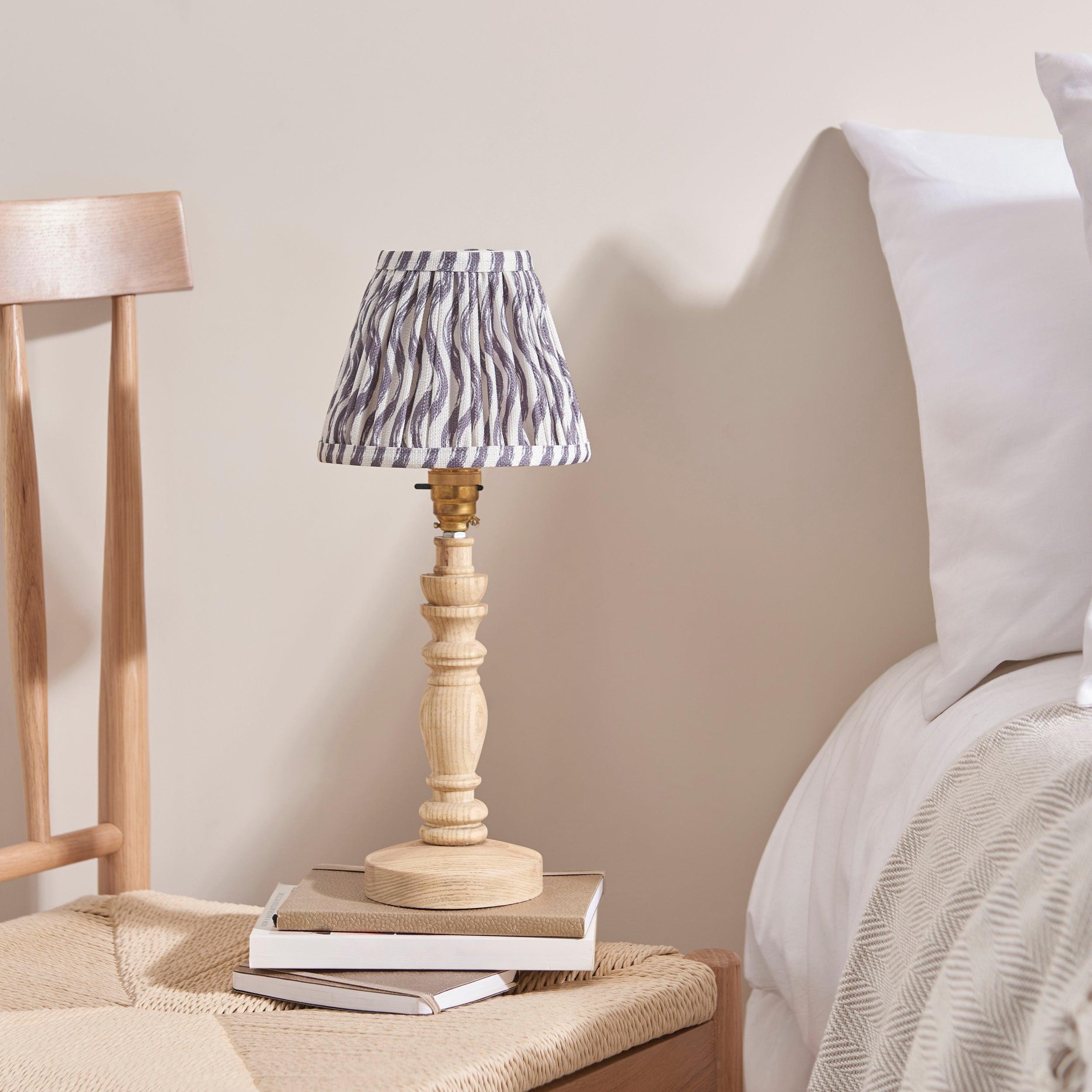 Bibury Wooden Table Lamp with 16cm Pearl Grey Ripple Shade - Perfect for Bedroom, Living Room, and Office Lighting Decor