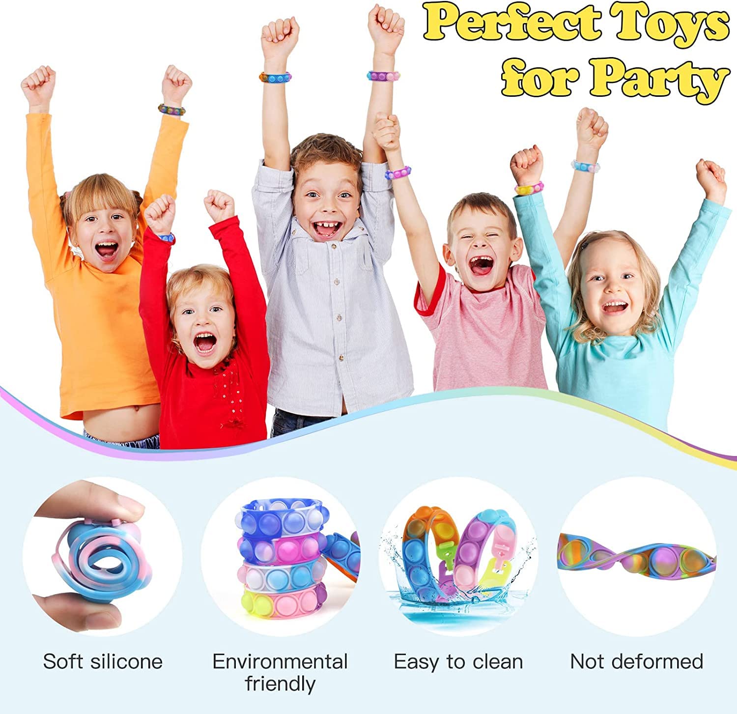 100Pcs Pop Bracelet Fidget Toys Pack - Fun Party Favors for Kids, Boys & Girls - Perfect for Easter, Christmas Gifts & Classroom Prizes - Stress Relief & Sensory Toys for School, Travel & Home Play