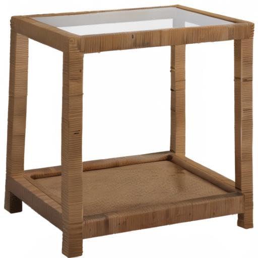 Coastal Woven Rattan End Table with Glass Top - Long Key Accent Table for Living Room, Bedroom & Patio Decor | Stylish Side Table for Home & Outdoor Use