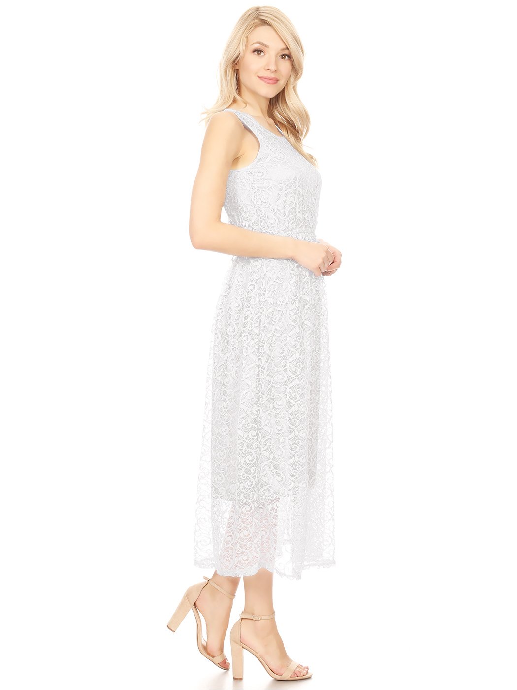 Anna-Kaci Women's Sleeveless Floral Lace Midi Dress - Elegant Cocktail & Formal Gown for Wedding Guest, Evening Party, and Special Occasions