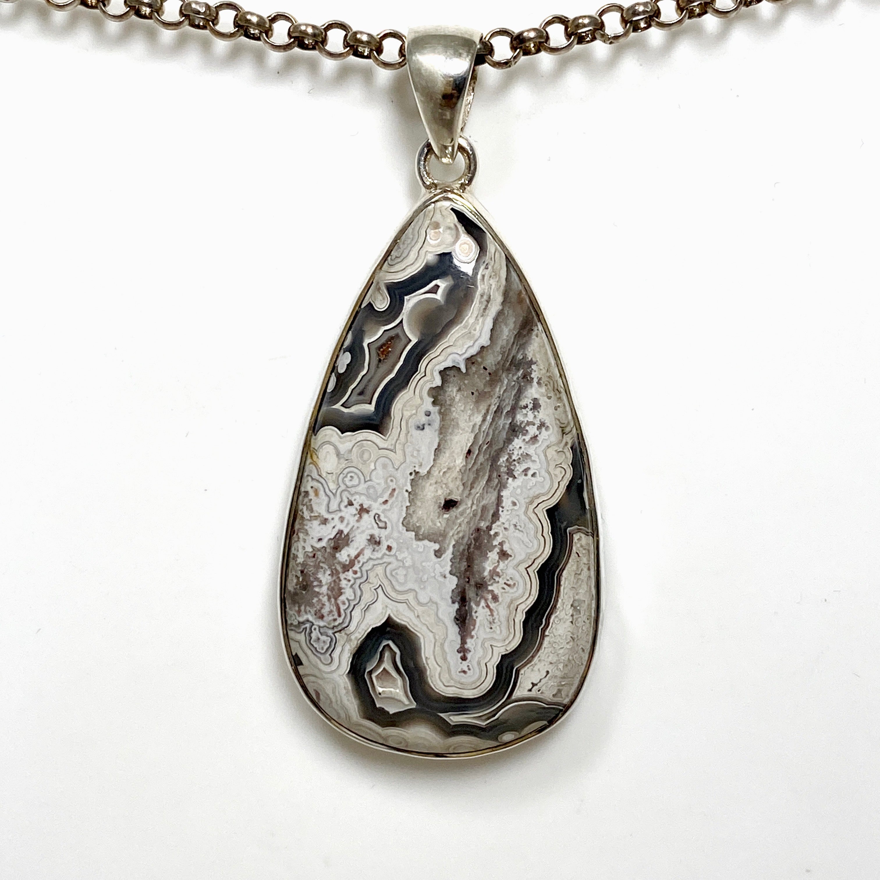 Mexican Crazy Lace Agate Teardrop Pendant Necklace KPGJ4574 | Handmade Gemstone Jewelry for Women | Perfect for Boho Fashion & Special Occasions