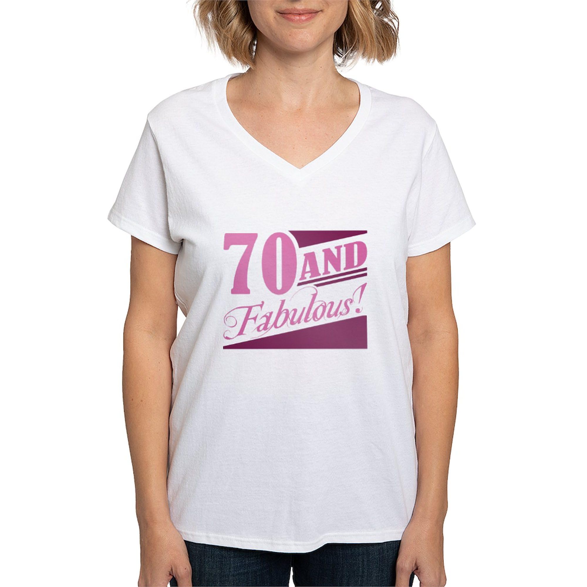 70 & Fabulous Women's V-Neck Cotton T-Shirt - Comfortable Casual Tee for Birthday Celebrations, Retirement Parties & Everyday Wear