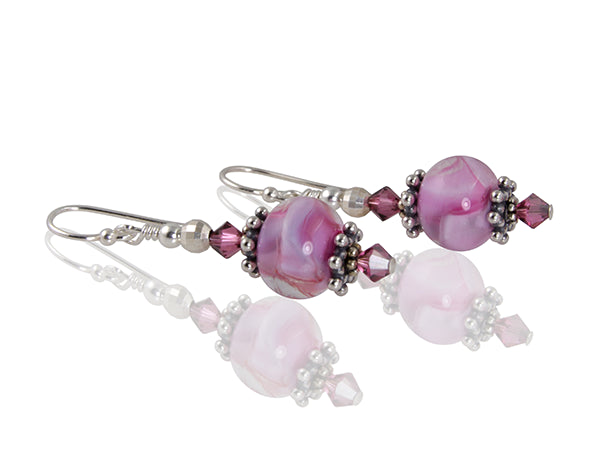 Handmade Satin Rose Swirls Lampwork Glass Earrings for Women - Elegant Bohemian Jewelry for Parties, Weddings & Special Occasions