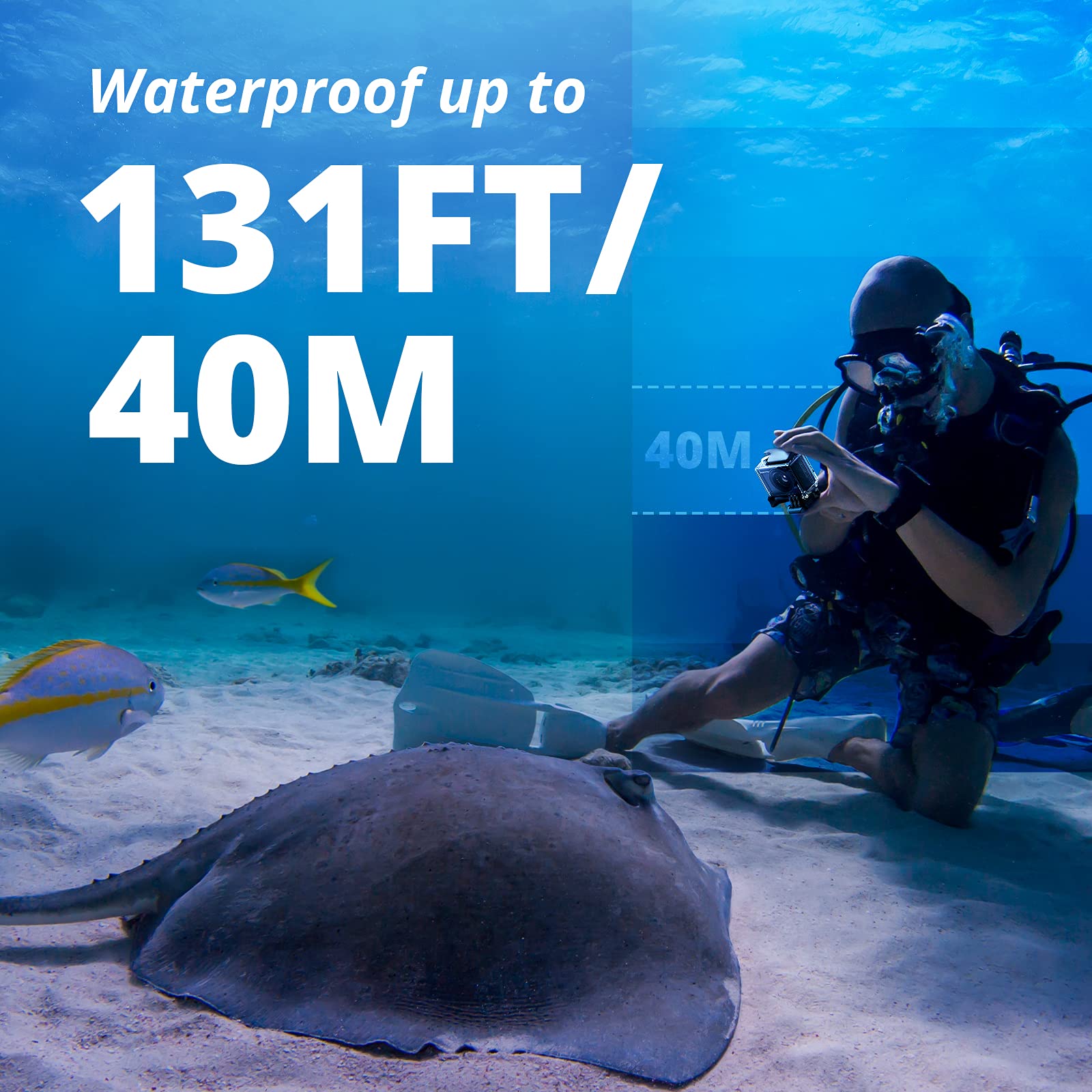 AKASO Brave 4 Pro 4K30 Waterproof Action Camera with 64GB MicroSD Card - 131FT Underwater, EIS Stabilization, Touch Screen, Remote Control, 2x1350mAh Batteries & Helmet Accessories Kit - Perfect for Diving, Surfing, Skiing & Extreme Sports Adventures