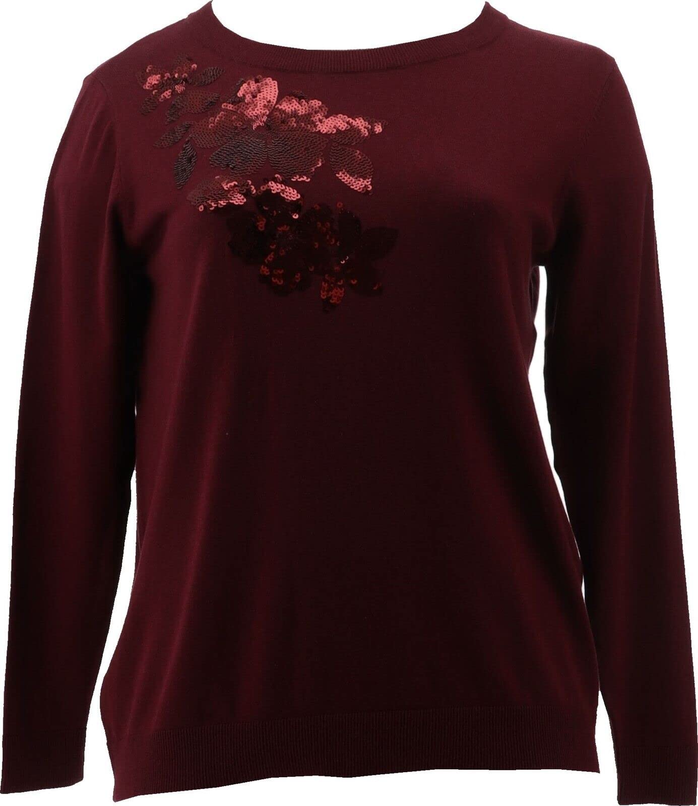 DG2 Diane Gilman Quad Blend Sequin Floral Sweater for Women - Sparkling Embellished Knit Top for Party & Evening Wear (Style 679-888)
