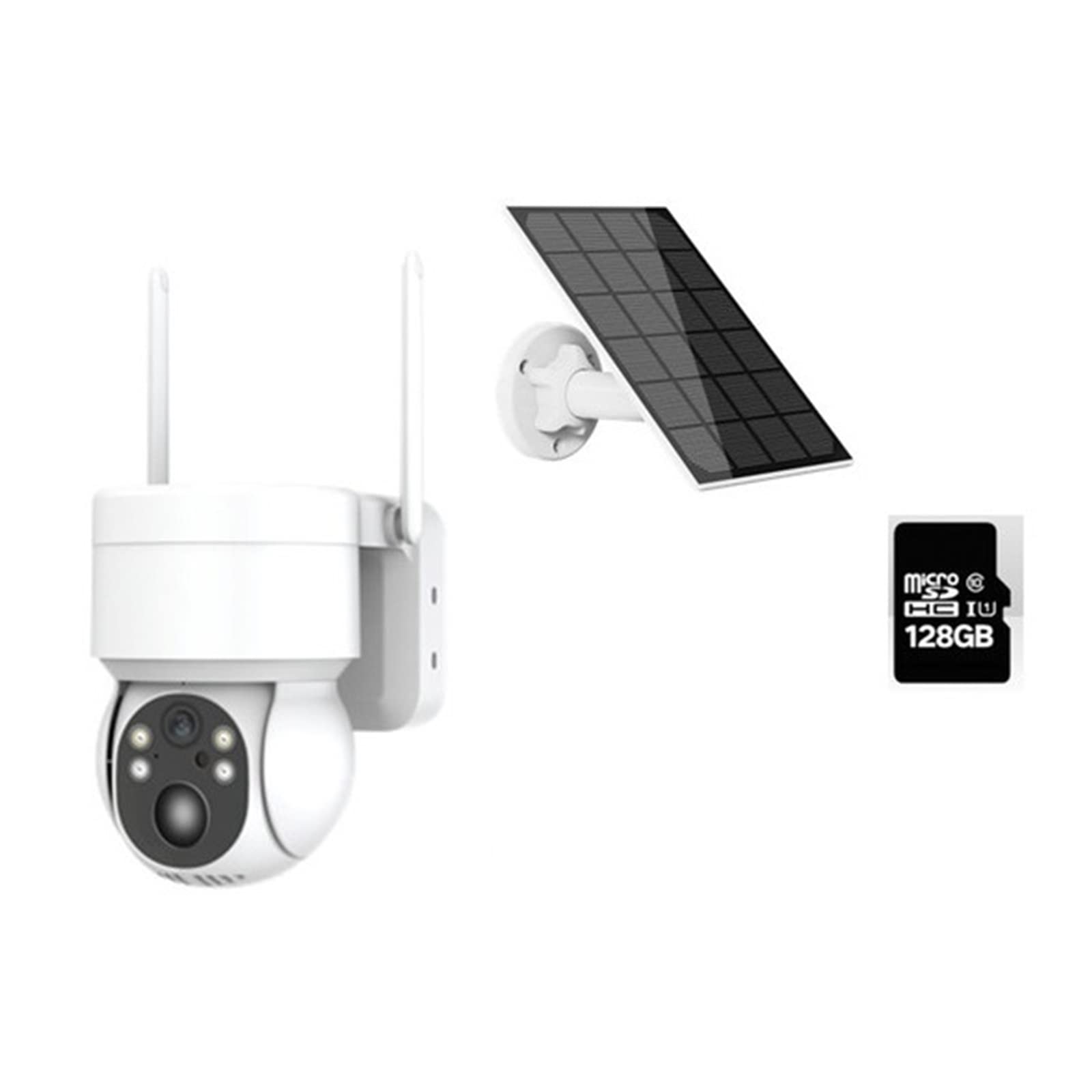 4MP Solar WiFi Security Camera Outdoor - Wireless PTZ IP Camera with Built-in Rechargeable Battery & 128GB Card - Ideal for Home, Yard, and Business Surveillance