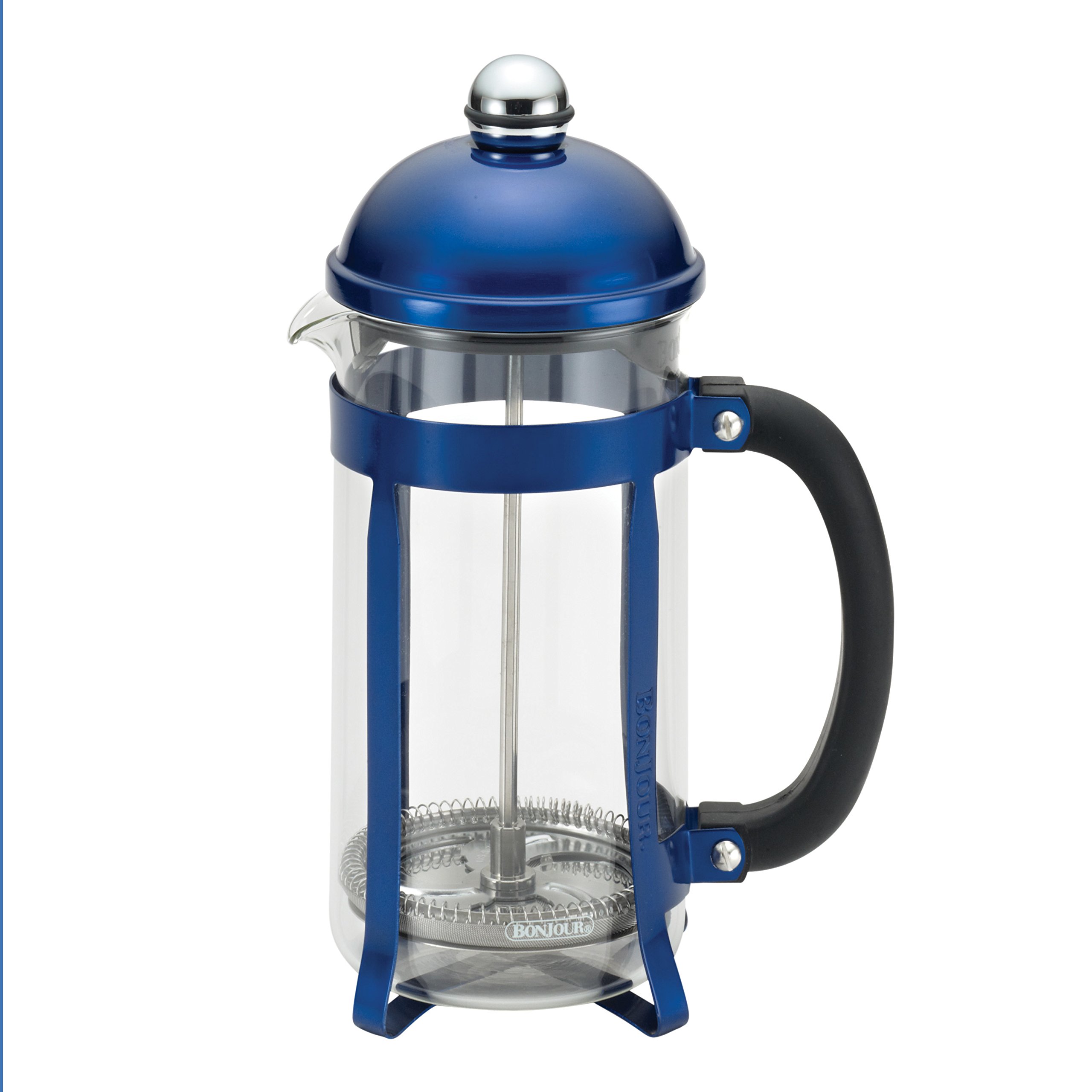 BonJour Coffee 8-Cup French Press Coffee Maker - Stainless Steel & Heat-Resistant Glass - Perfect for Home, Office & Camping - Blue