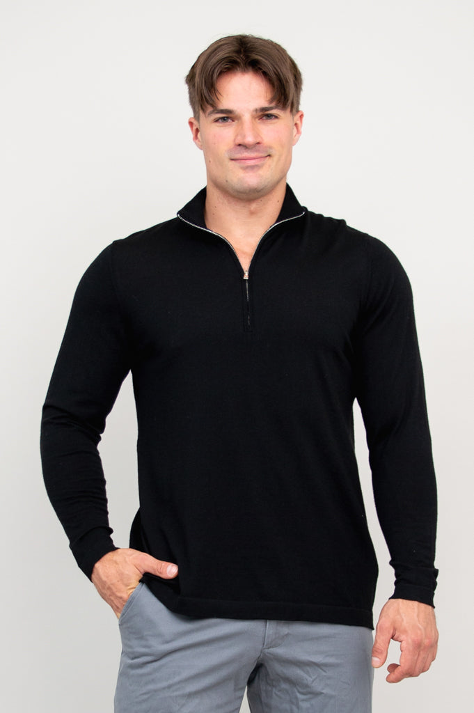 Andrew Men's Black 100% Merino Wool Sweater - Warm Winter Pullover for Outdoor Activities & Casual Wear