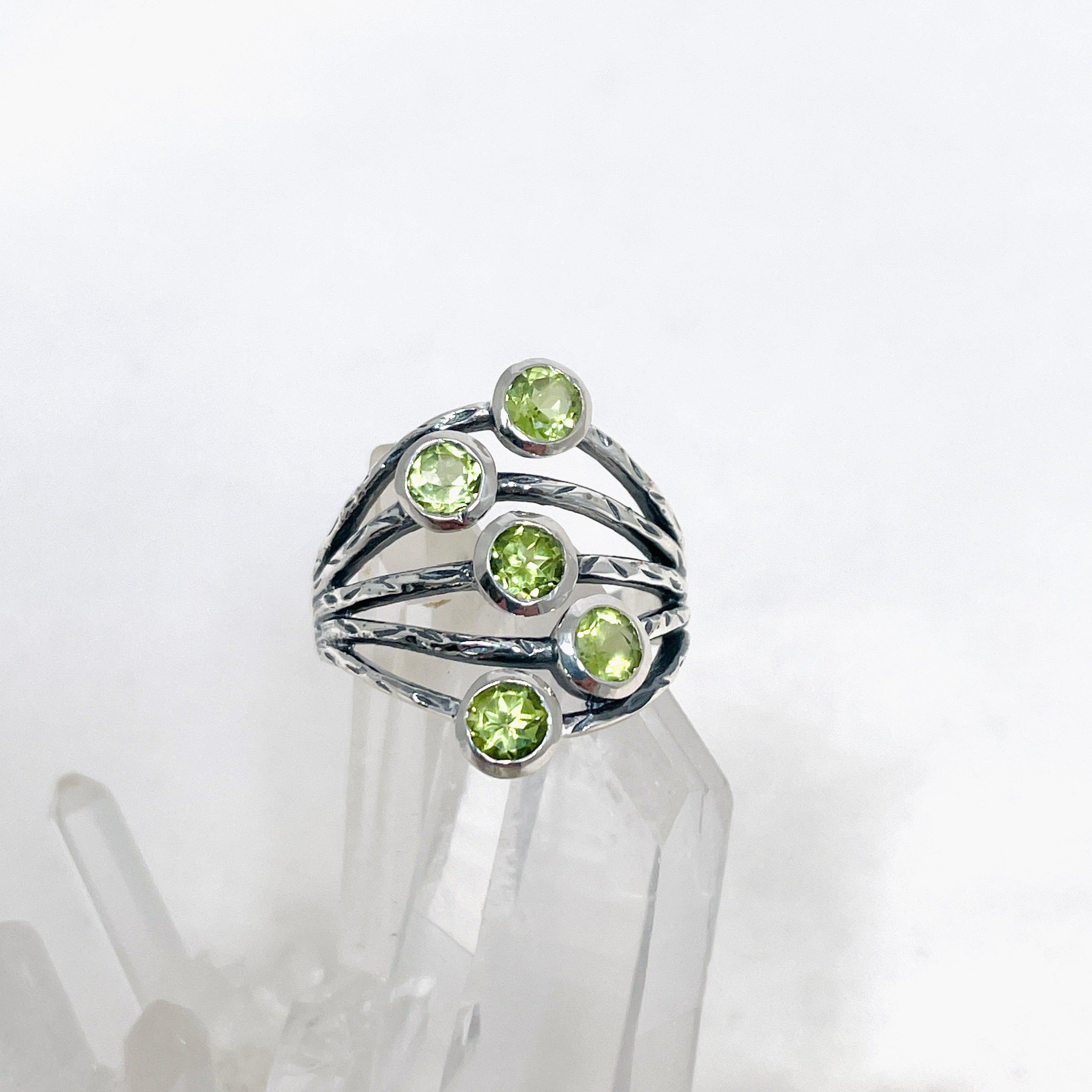 Peridot Multi-Stone Faceted Gemstone Ring R3875 - Elegant Green Birthstone Jewelry for Women, Perfect for Weddings, Parties & Everyday Wear