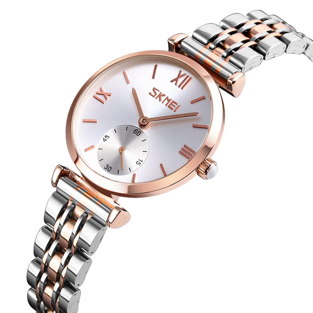 SKMEI Women's Luxury Stainless Steel Dress Watch - Classic Analog Quartz Waterproof Wristwatch for Business & Formal Occasions - Elegant Gold & Silver Design - Perfect Gift for Wife, Girlfriend & Ladies - Ideal for Office, Parties & Everyday Wear