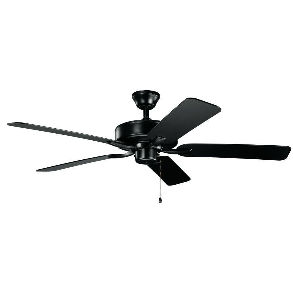 Kichler 330018SBK Basics Pro 52-Inch Indoor Ceiling Fan with Light Kit - Satin Black Finish - Energy Efficient Quiet Motor - Perfect for Living Room, Bedroom, or Office