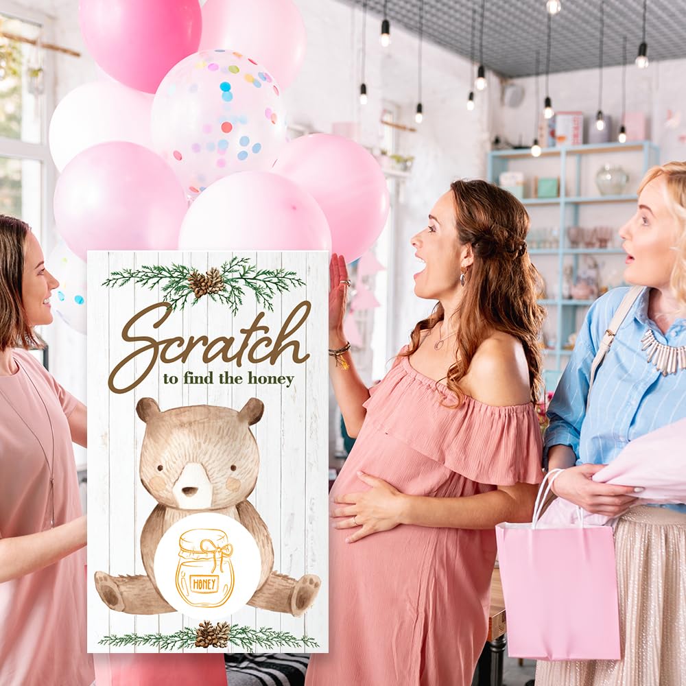Haizct 50 Pack Bear Theme Scratch Off Game Cards - Retro Pinecone Honey Bear Scratch Cards for Baby Showers, Birthday Parties & Family Game Nights - Fun Group Activities & Lottery Games for Kids & Adults