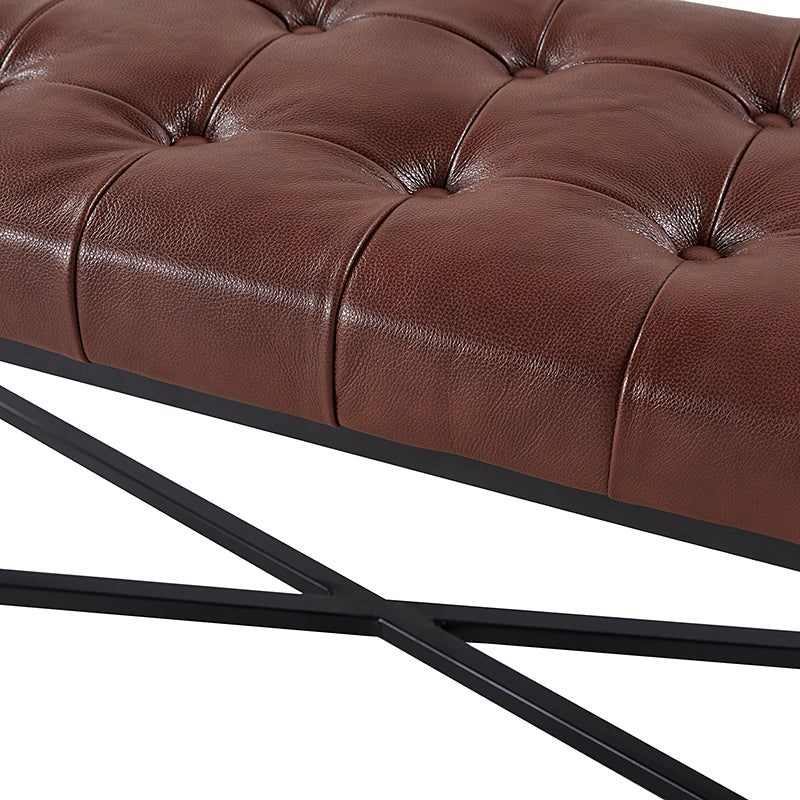 Arnold Versatile Elegance: Genuine Leather Bench with Button Tufted Design - Perfect for Living Room, Bedroom & Entryway Decor