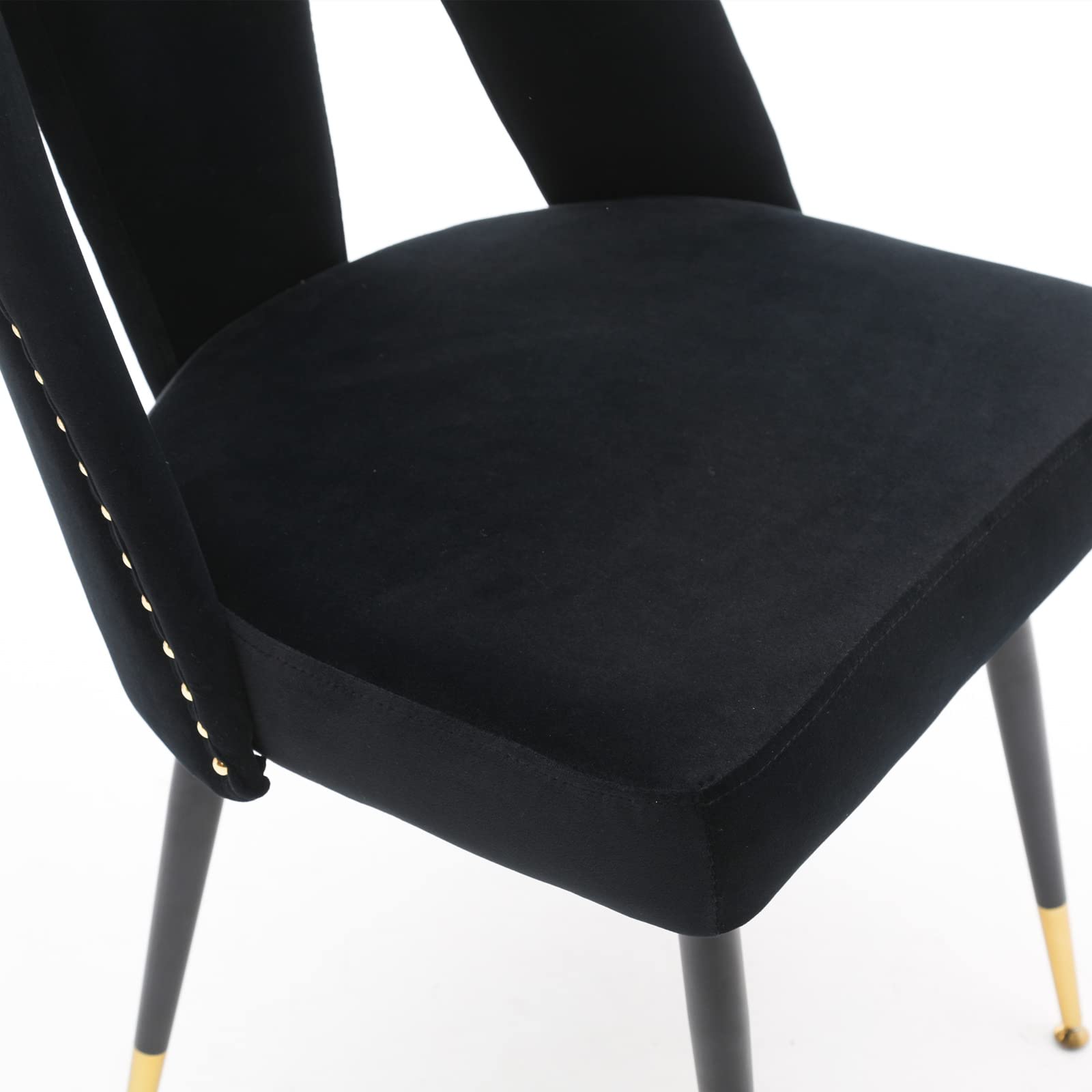 Set of 2 Polibi Modern Velvet Upholstered Dining Chairs with Nailhead Trim & Gold-Tipped Black Metal Legs - Elegant Seating for Dining Room, Living Room, Bedroom (Black) | Perfect for Home Decor, Dinner Parties & Cozy Reading Nooks