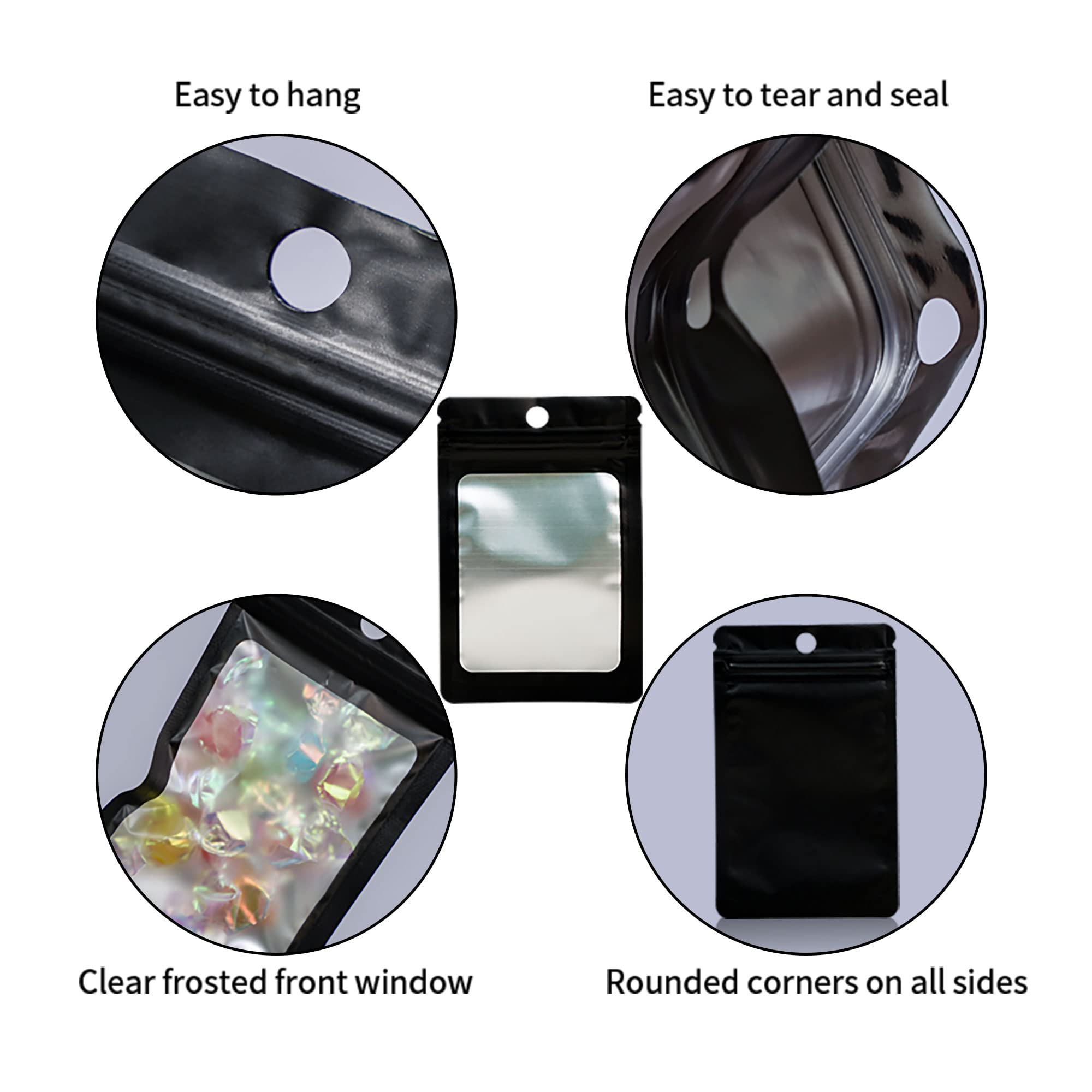 100-Pack Black Holographic Mylar Bags 2.36
