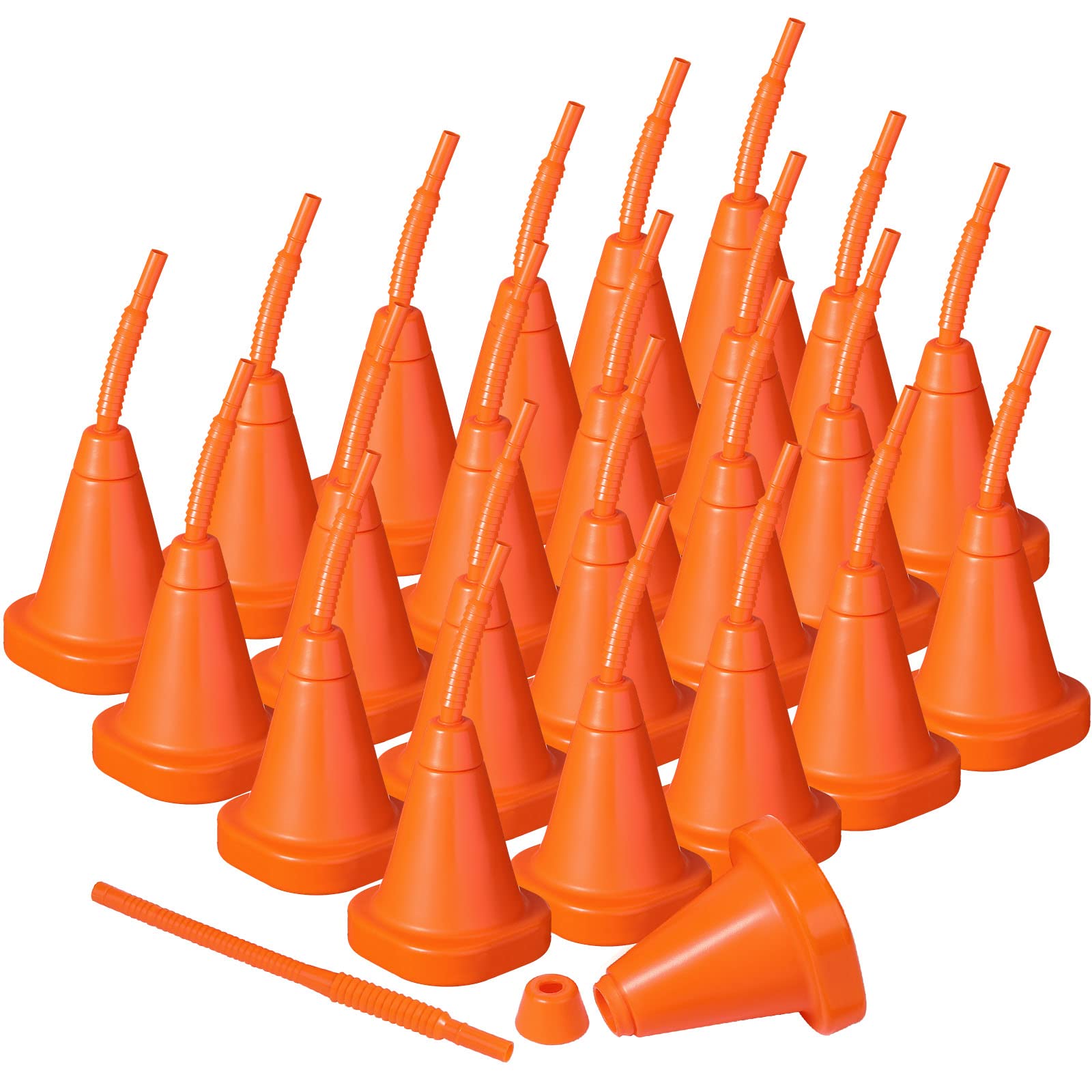 Gerrii Reusable Plastic Race Car Party Cups with Straws - 10 oz Construction Cone Shaped Cups for Kids Birthday Party, Baby Shower & Sports Events (24-Piece Set, Orange) - Perfect for Race Car Themed Parties, Construction Birthday Decorations & Sports Day Celebrations