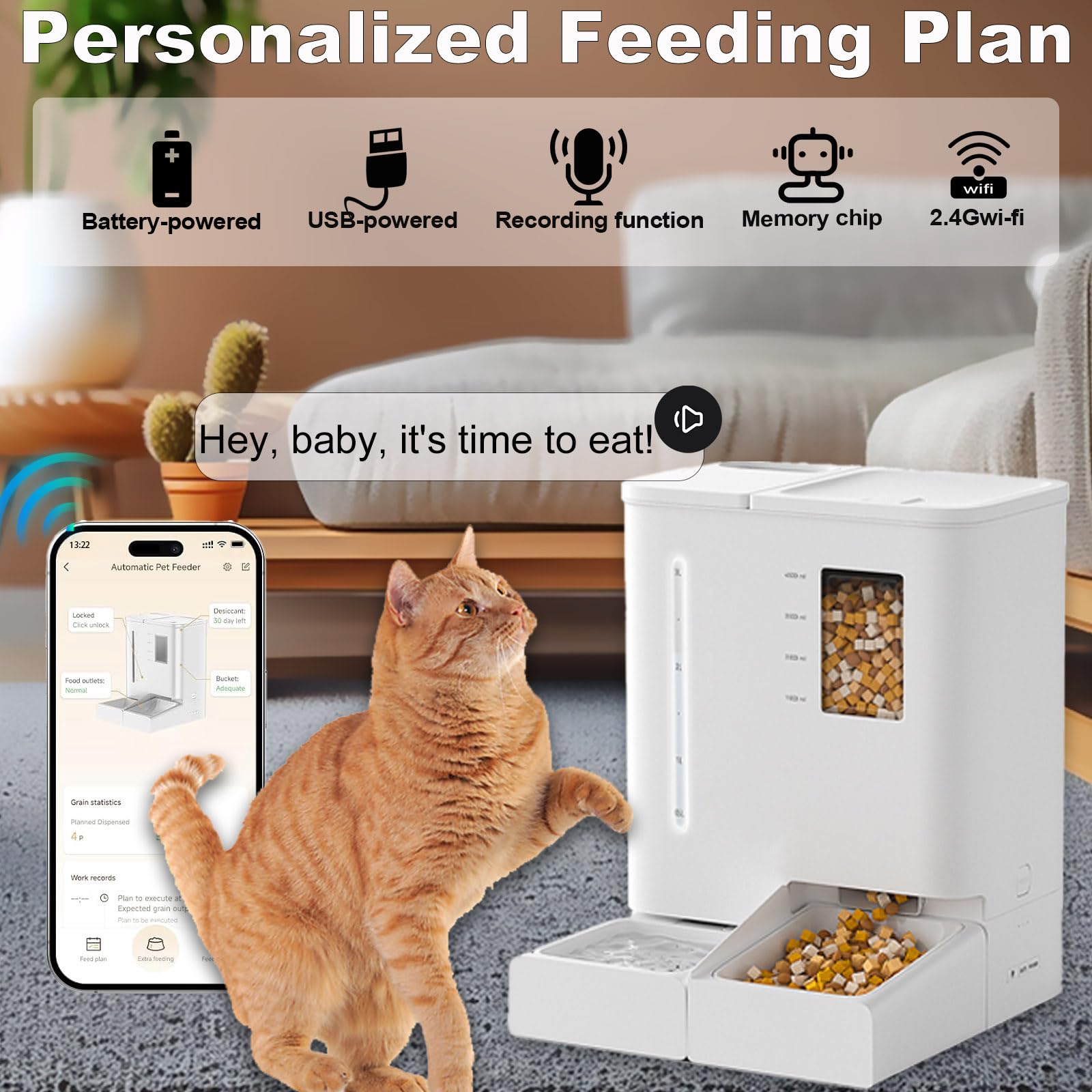 Smart WiFi Pet Feeder and Water Dispenser 2-in-1 Set - Automatic Cat & Dog Food Dispenser with App Control for Home, Travel, and Office Use