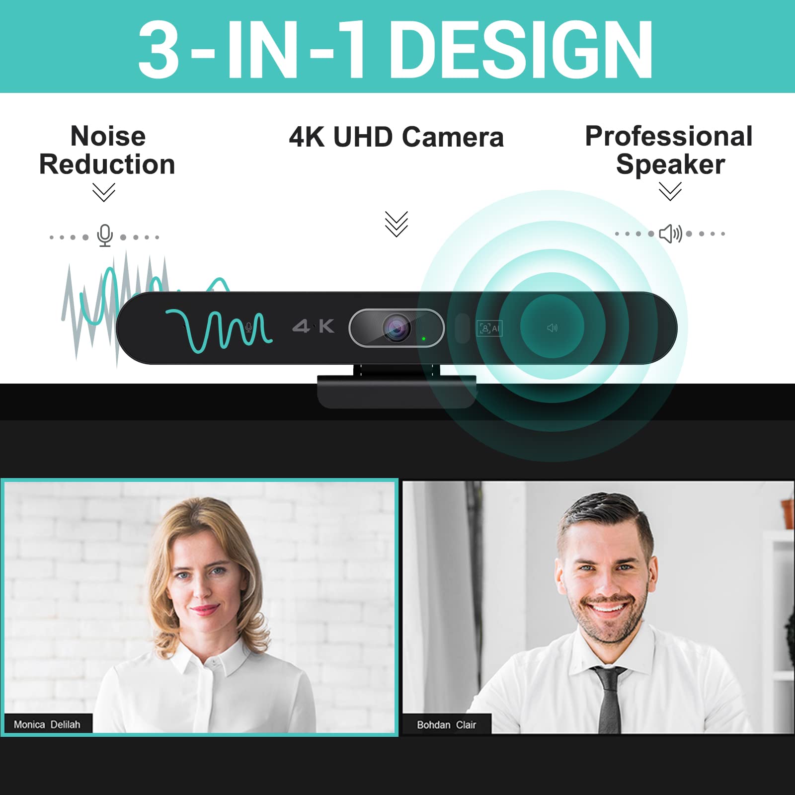 4K Pro Audio Video Conference Webcam with Remote Control - AI-Powered HD Camera with Built-in Mic & Speaker for PC, Laptop, Monitor (Windows Compatible) - Perfect for Zoom, Teams, Skype Meetings, Remote Work & Online Classes