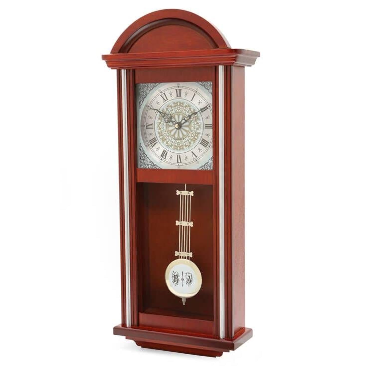 Arched Wooden Wall Clock with Pendulum & Chimes - Battery Operated Large Elegant Wooden Design - Perfect for Living Room, Kitchen, Office & Home Decor (Brown) - Ideal for Farmhouse, Rustic & Vintage Style Interiors
