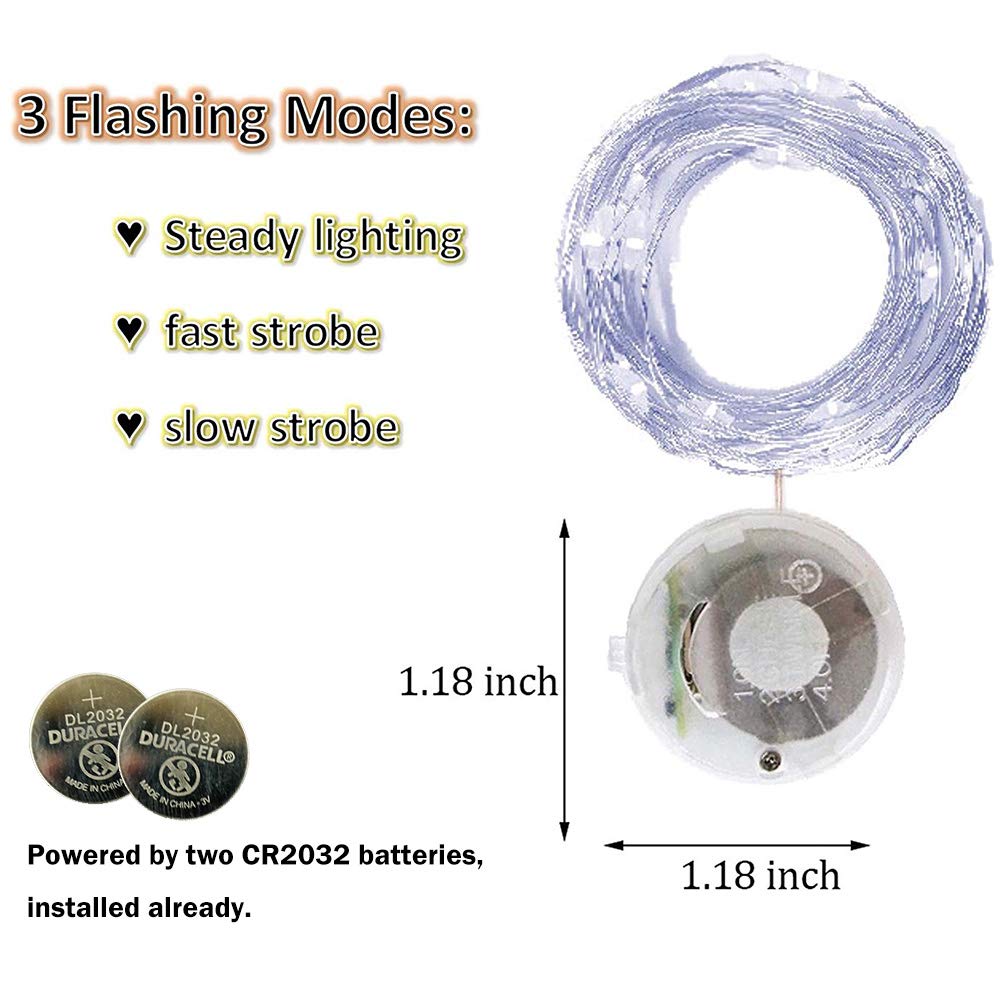 SunKite 18-Pack Fairy String Lights - 20 LED Waterproof Starry Firefly Lights with 3 Flashing Modes | Battery Operated Copper Wire Lights for DIY Party, Wedding, Christmas, Garden & Home Decor (Cool White) - Perfect for Indoor and Outdoor Festive Lighting