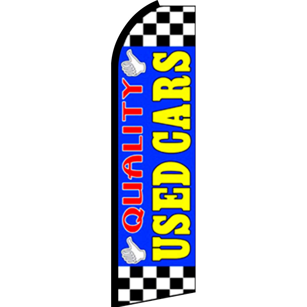 Premium Used Cars Feather Flag Bundle - 11.5' Flutter Flag & 15' Pole with Stake (Blue/Checkered) - Perfect for Car Dealerships, Auto Shows & Used Car Lots Advertising