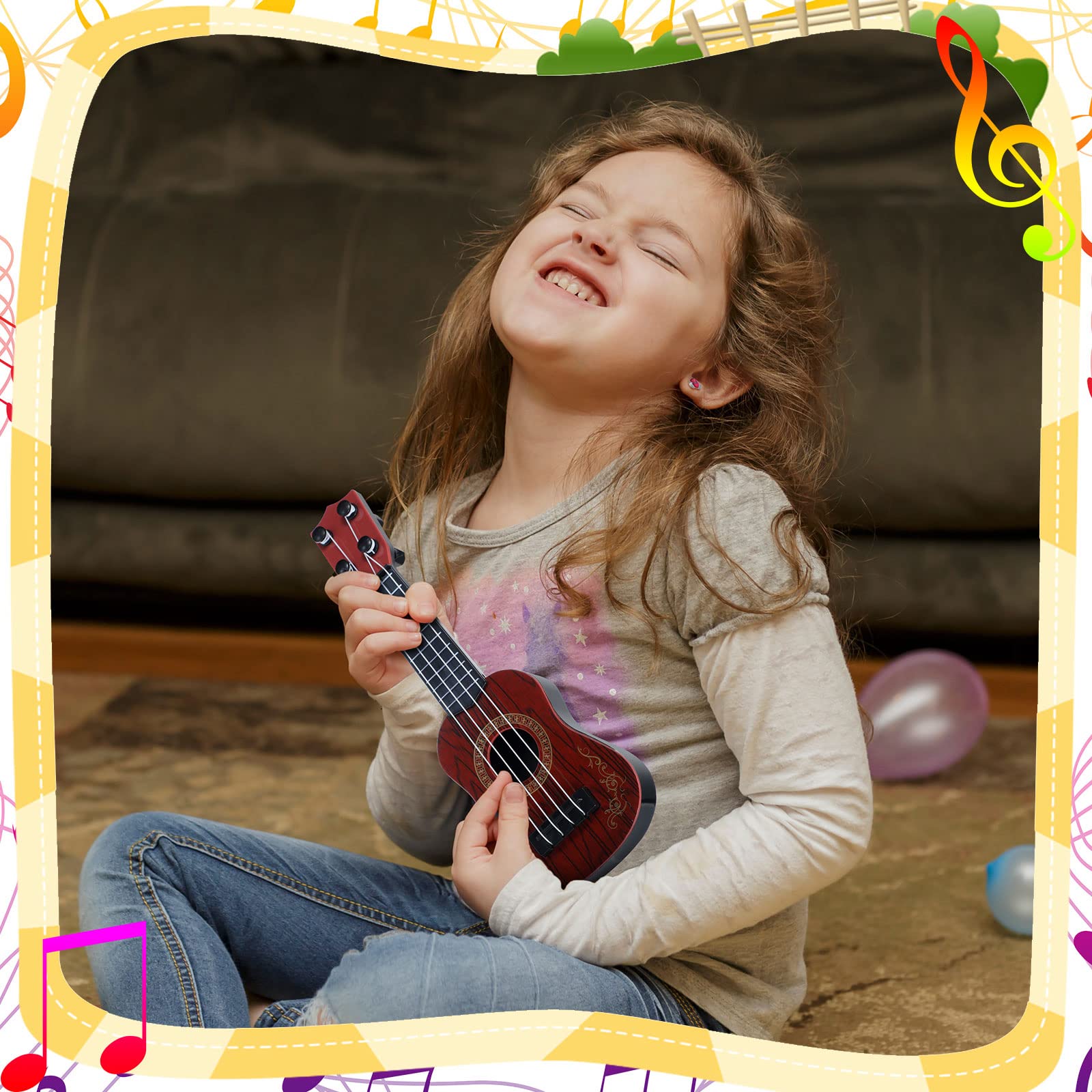 6 Pack Kids Toy Guitar 10 Inch Ukulele - Mini Classical Beginner Musical Instrument for Toddlers | Educational Developmental Toy for Babies & Children | Perfect for Birthday Gifts, Music Lessons & Pretend Play