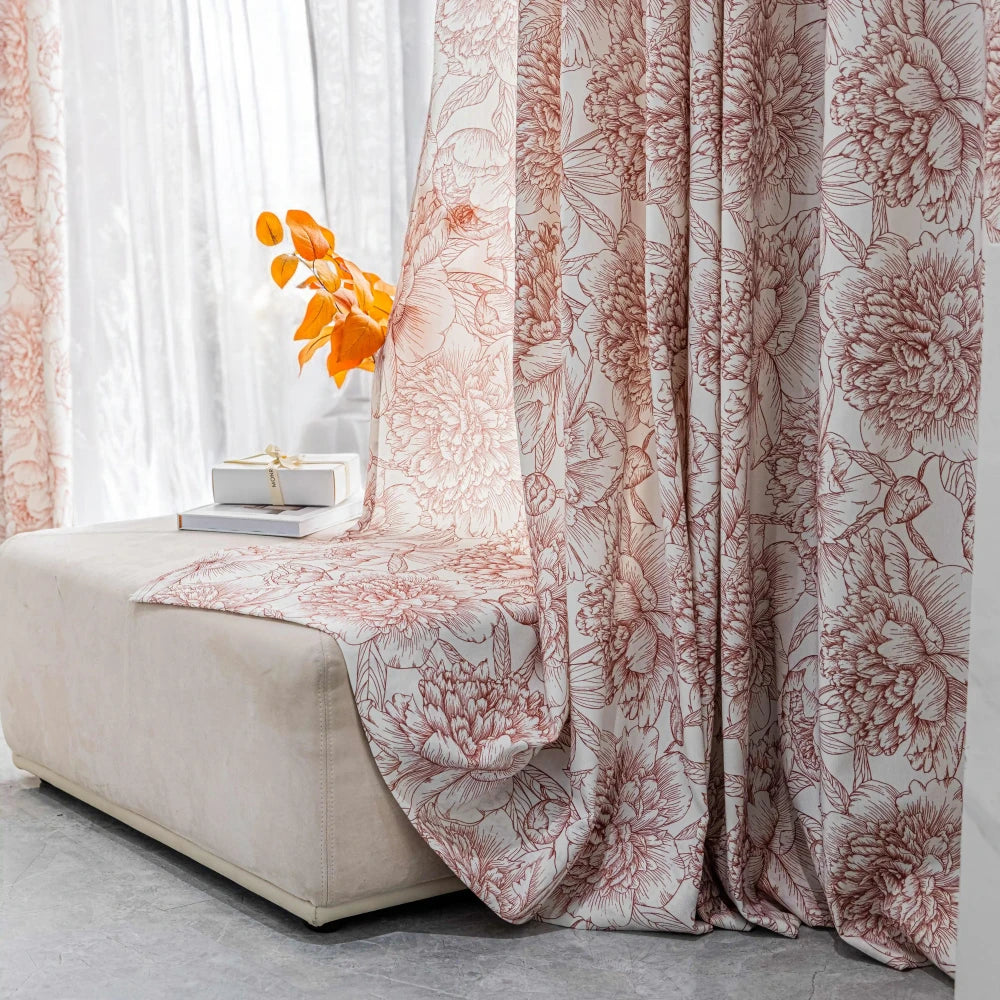 Vintage Peony Floral Blackout Curtains for Bedroom - Custom Room Darkening Drapes with Laurel Design, Perfect for Nursery, Living Room & Home Decor
