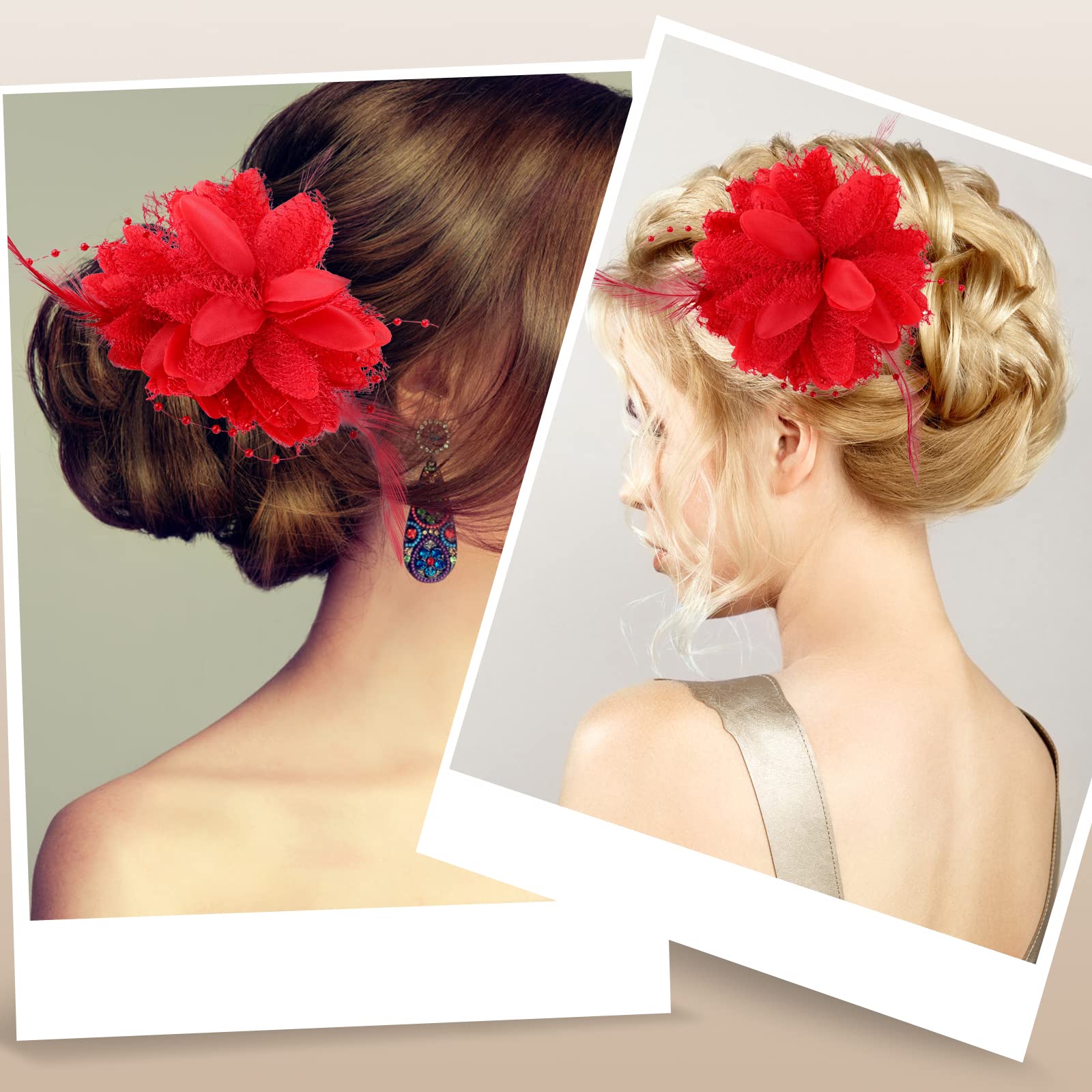 Rose Hair Clips for Women - Floral Hair Accessories for Wedding, Party & Travel (Red)